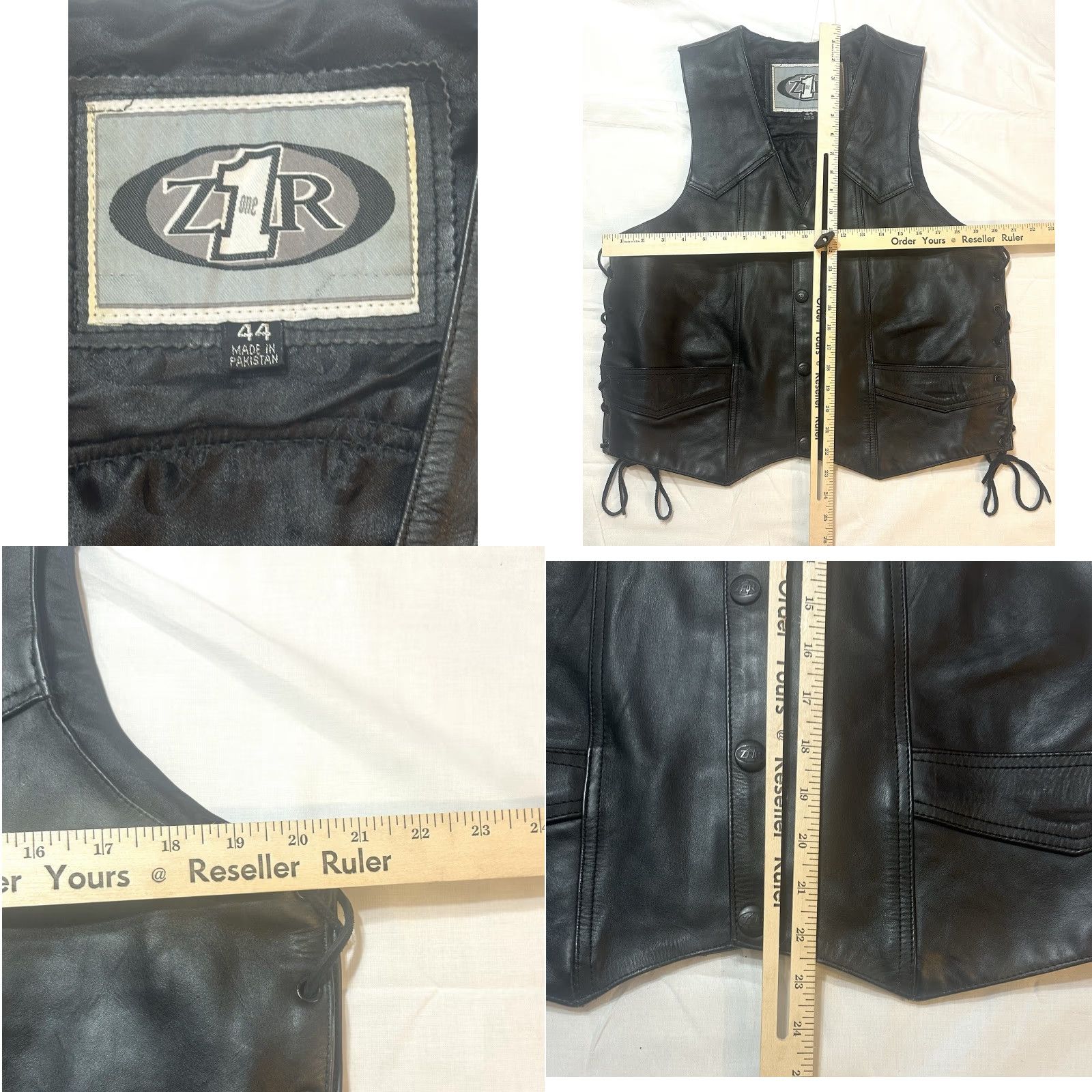 Vintage Z1R Leather Vest Men Size 44 Button Side Rib Ties Black Lined Motorcycle Jacket Vest Mens Size US S / EU 44-46 / 1 - 8 Thumbnail