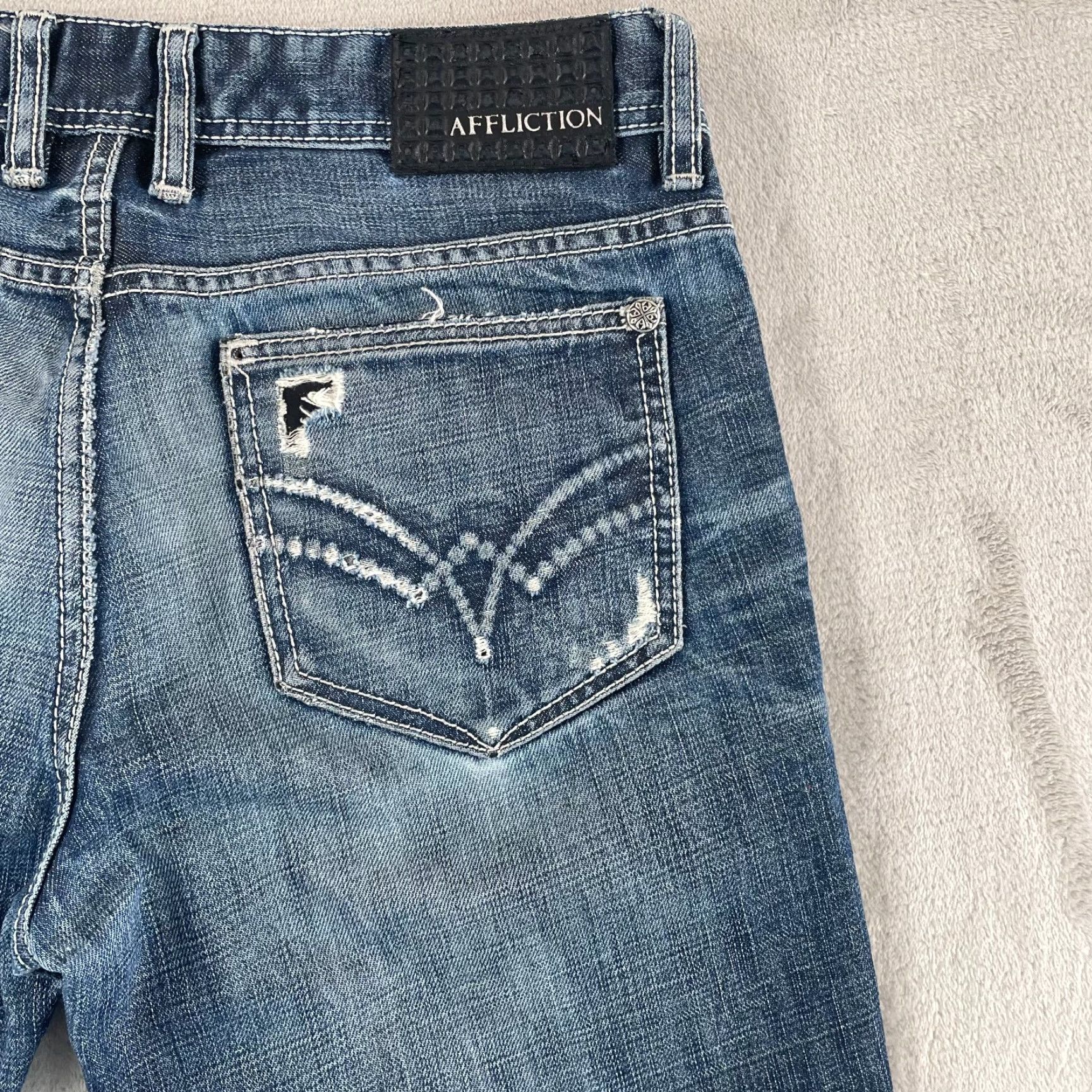 Affliction VINTAGE Affliction Jeans 32x31 Blue Distressed Slim Straight Grunge 90s Mens Size US 32 / EU 48 - 6 Thumbnail