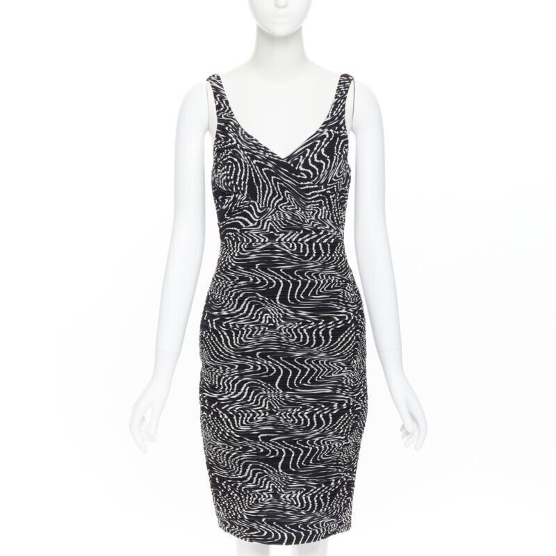 Versace VERSACE 100% silk black white swirl print ruche pleated cocktail dress IT38 Size XS / US 0-2 / IT 36-38 - 1 Thumbnail