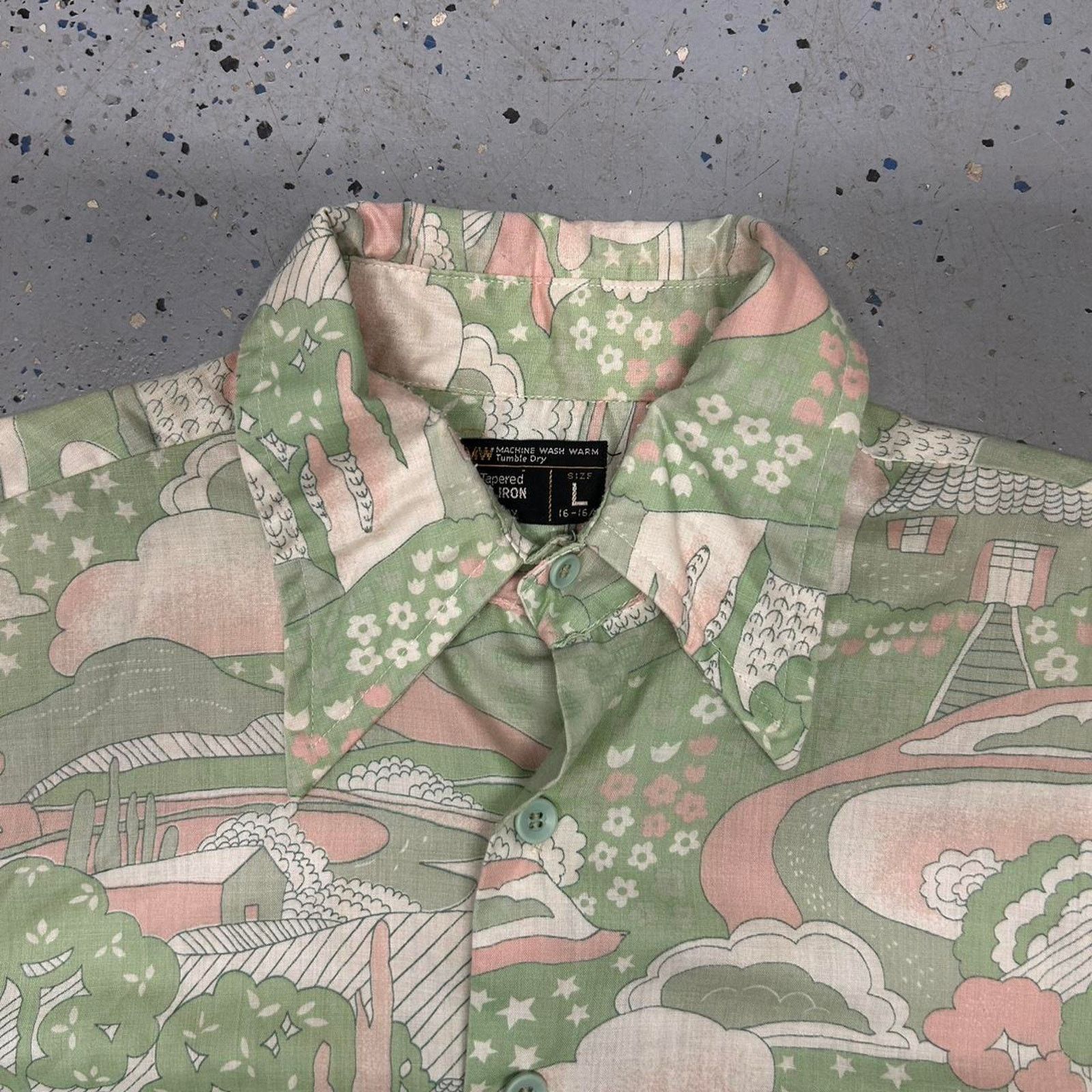 JCPenney 1970s green and pink Hippie print button-up shirt Size US L / EU 52-54 / 3 - 2 Thumbnail