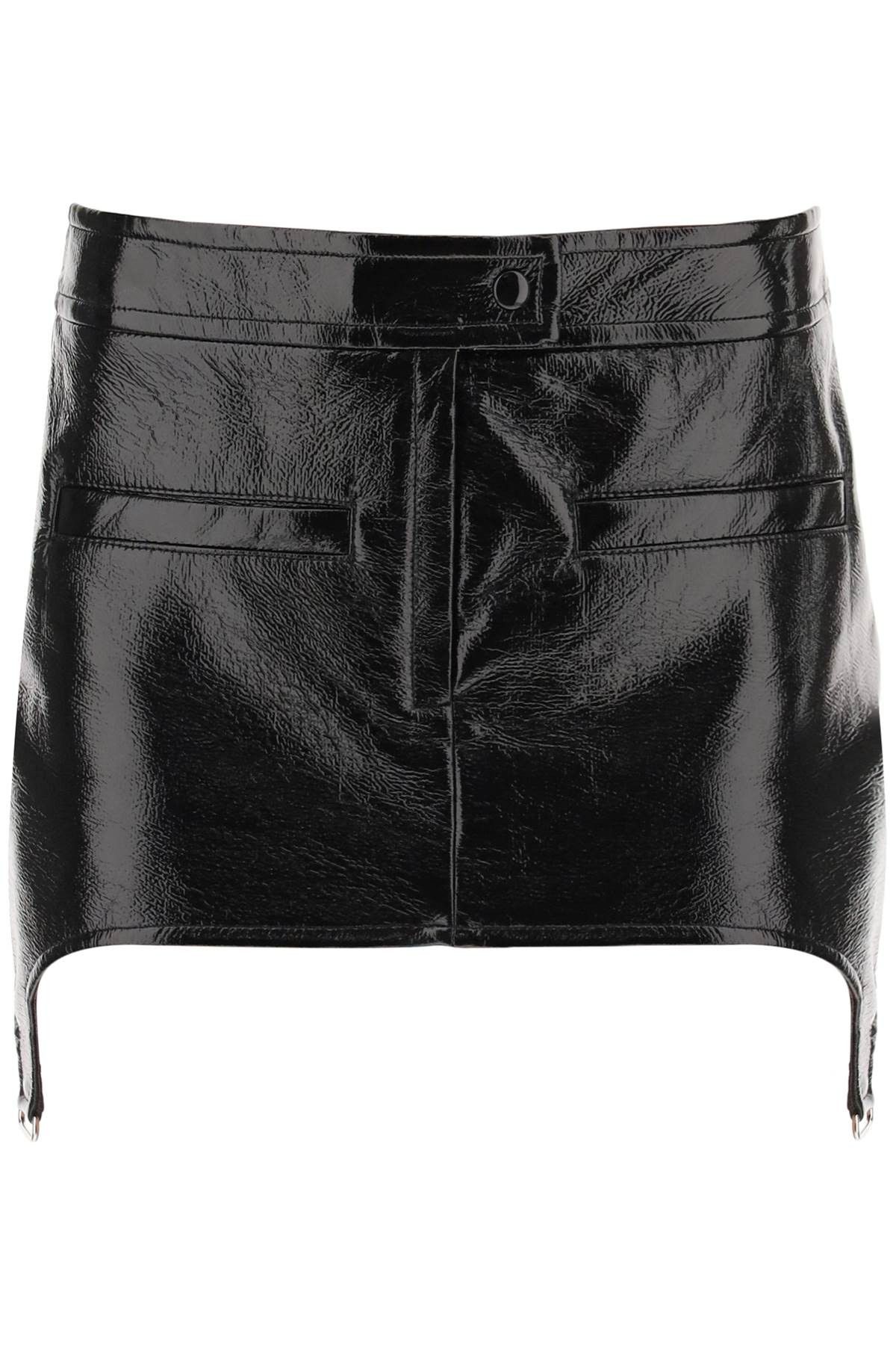 image of Courreges Vinyl Effect Mini Skirt With Suspenders in Black, Women's (Size Medium)