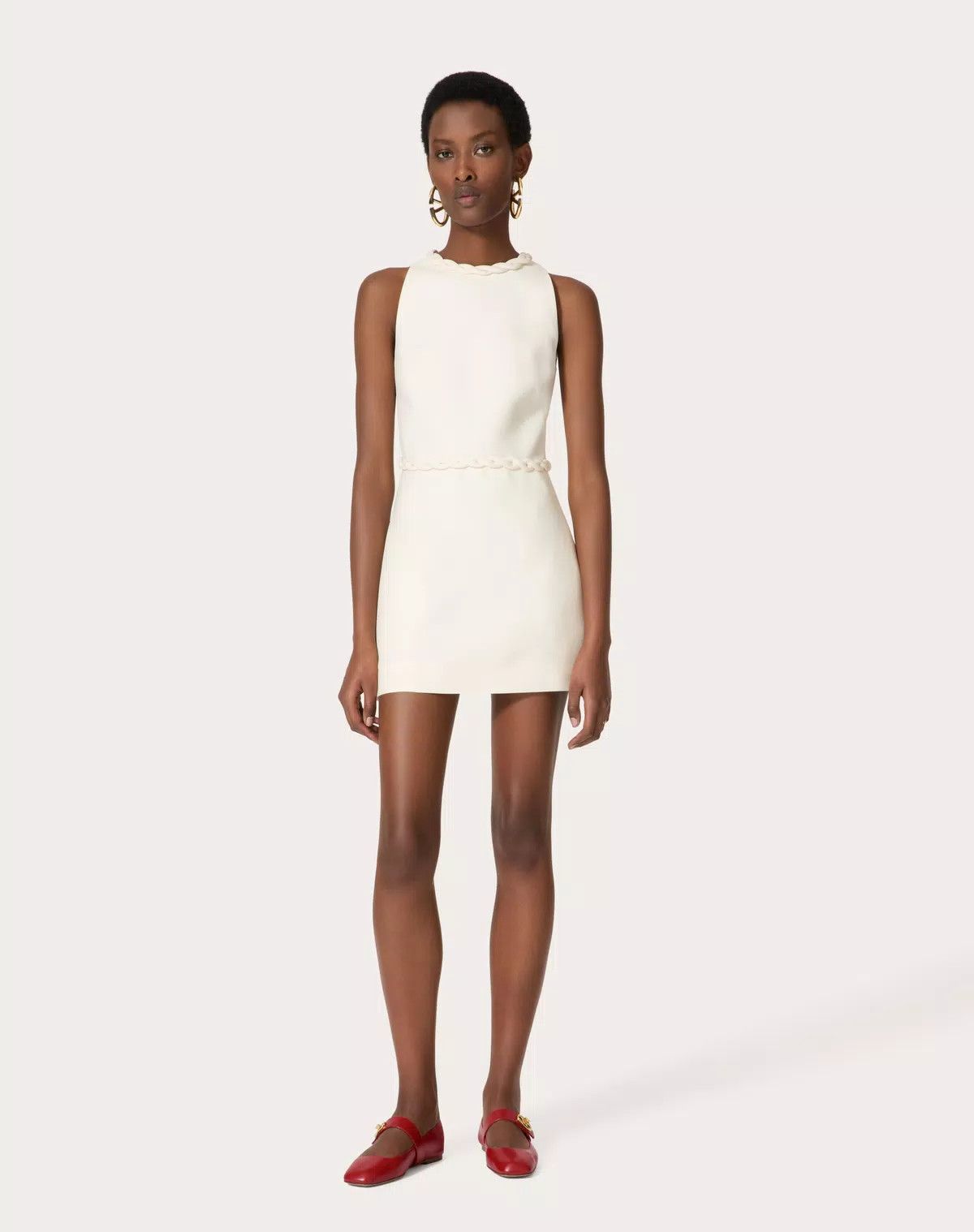 Valentino o1s1wg110426 Crepe Couture Short Dress in Ivory Size XL / US 12-14 / IT 48-50 - 3 Thumbnail