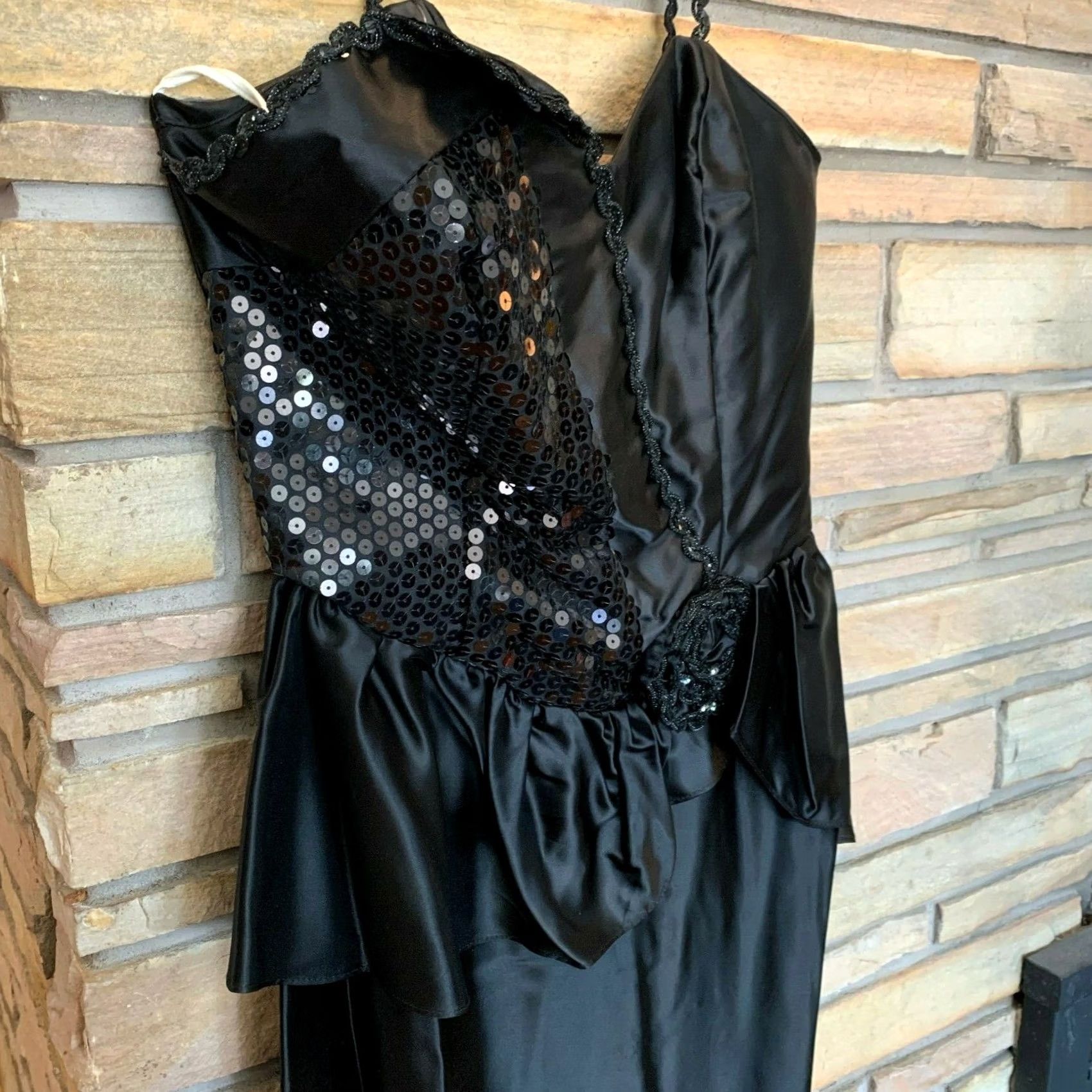 Vintage VINTAGE Alfred Angelo FLIRTATIONS Black Sequin Prom Maxi Gown Dress 7/8 Womens Size M / US 6-8 / IT 42-44 - 3 Thumbnail