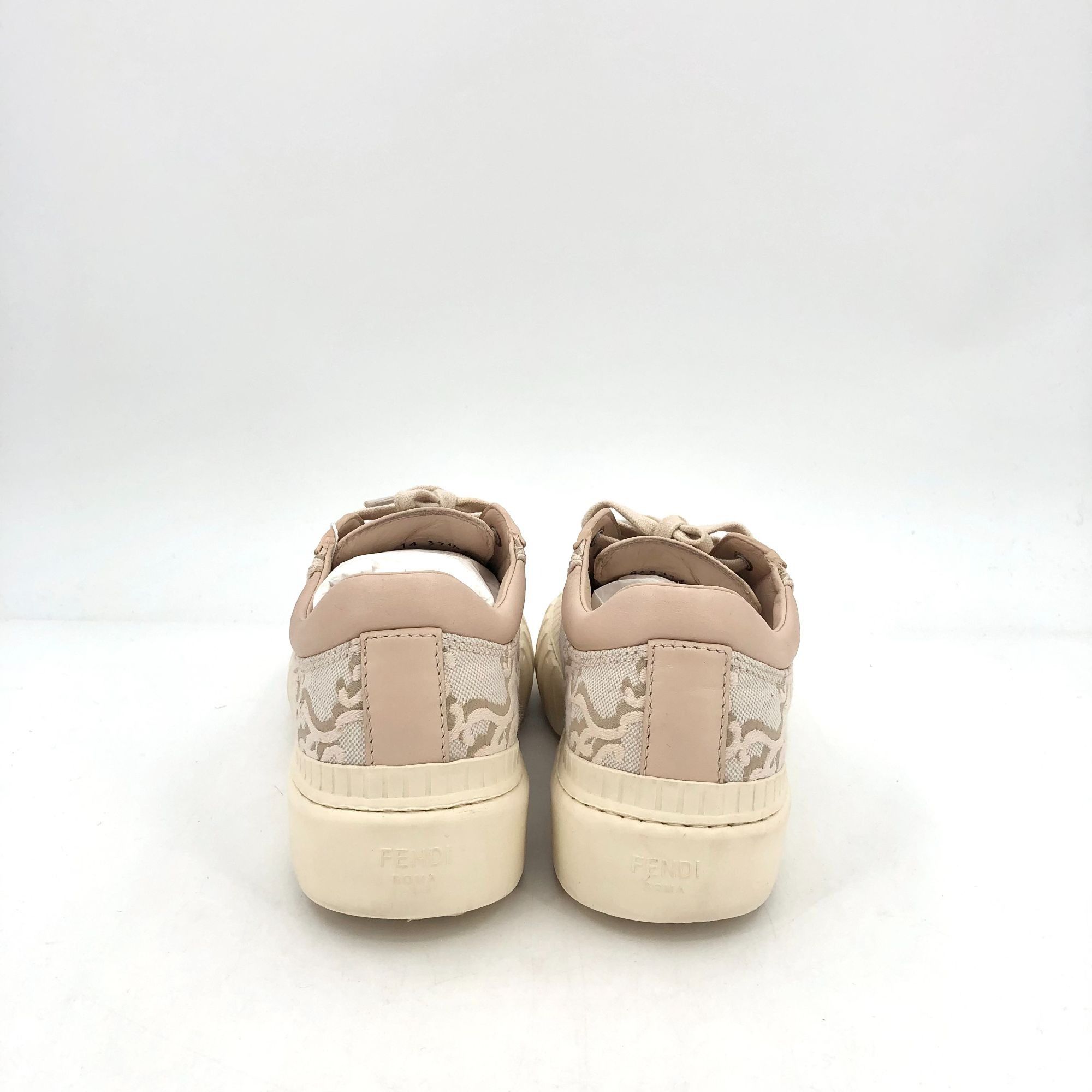 Fendi Fendi Roma Beige Jacquard Lace-Up Logo Sneakers 37.5 Womens Size US 7 / IT 37 - 7 Thumbnail