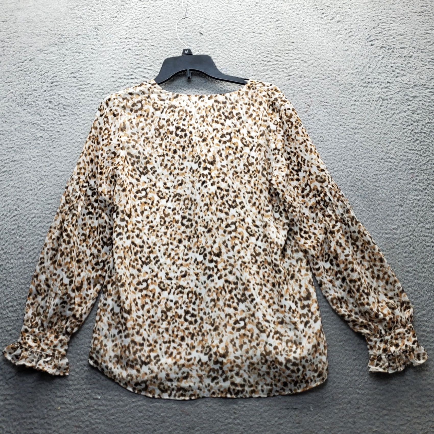 Calvin Klein Calvin Klein Blouse Womens S Multi Leopard Print Lined Balloon Sleeve V-Neck Shirt Womens S Size S / US 4 / IT 40 - 2 Thumbnail