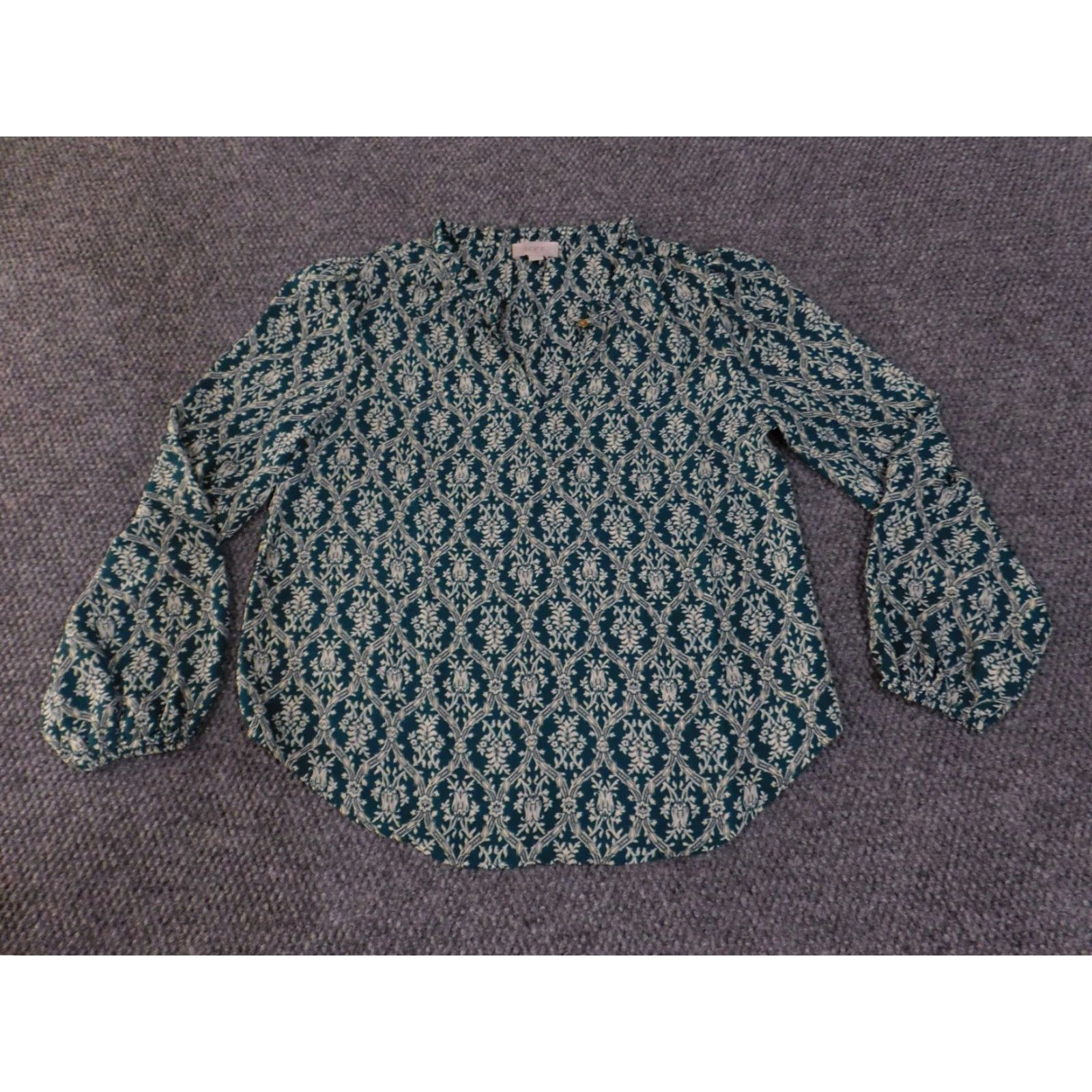 Loft LOFT Shirt Womens Small green Floral Long Sleeve Button Henley Blouse Boho Casual Tunic Vintage: No Size S / US 4 / IT 40 - 3 Thumbnail