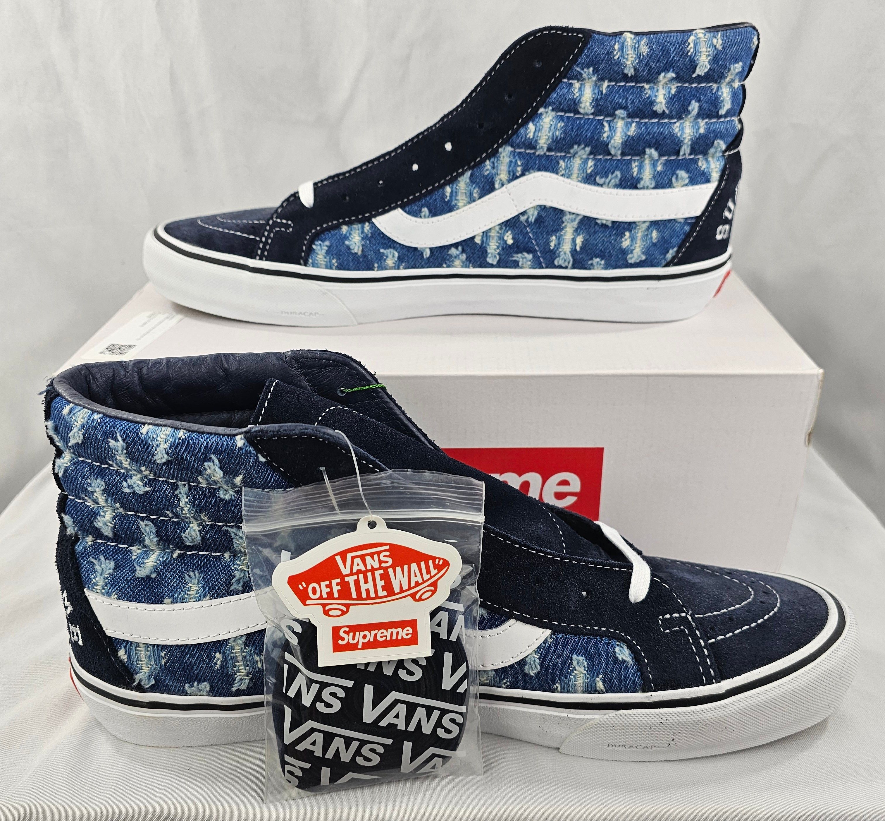 Supreme × Vans Supreme x VANS Sk8 - High Blue Hole Punch Denim Men's NEW Size US 13 / EU 46 - 3 Thumbnail