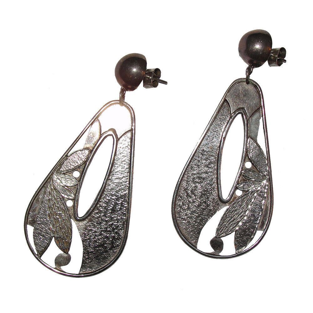 Handmade Hand Made Sterling Silver Etched Chandelier Earrings Size ONE SIZE - 3 Thumbnail