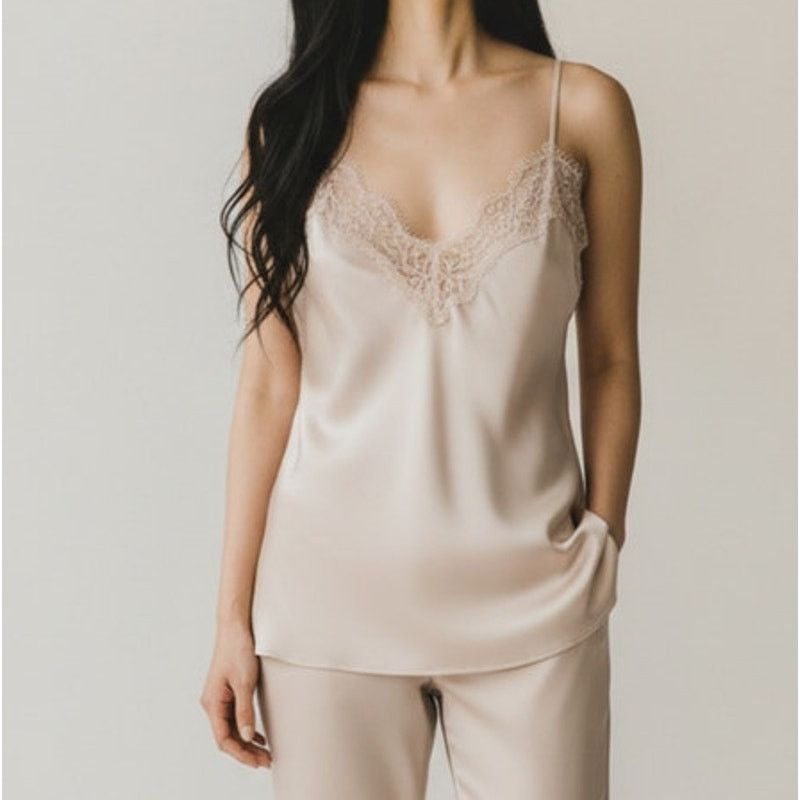 Other Skies Are Blue Cream Lace Trim Sleeveless V-Neck Cami Top Size S / US 4 / IT 40 - 2 Thumbnail