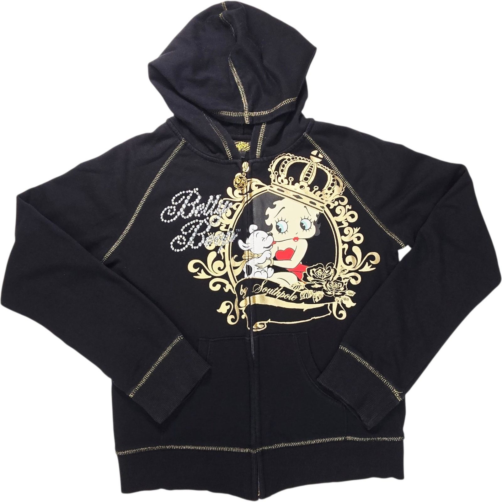 Southpole Betty Boop Jacket Southpole XL 14 16 Black Gold Hoodie Y2K Size XL / US 12-14 / IT 48-50 - 1 Thumbnail