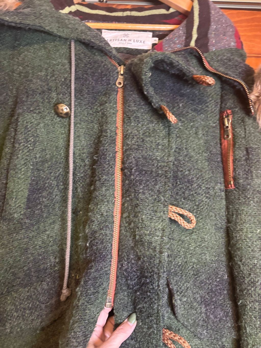 The Unbranded Brand Artisan de Luxe Toggle Coat Faux Fur Hood Green M Size US M / EU 48-50 / 2 - 11 Thumbnail