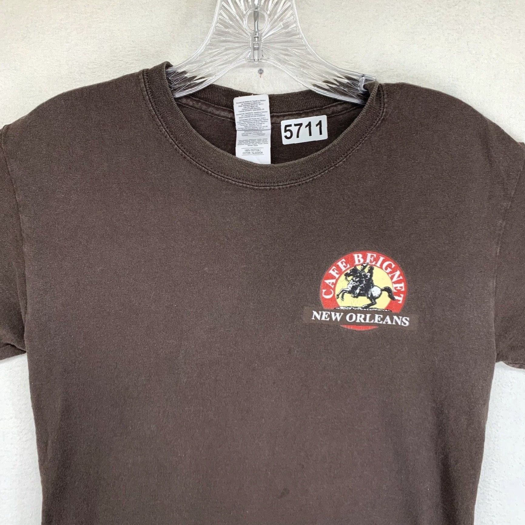 Gildan VINTAGE Cafe Beignet T-Shirt Unisex Adults Small Cotton Brown Restaurant Logo Graphic Print 90s Coffee Size US S / EU 44-46 / 1 - 5 Thumbnail