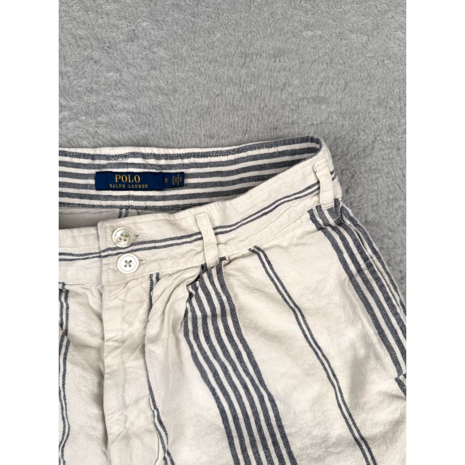 Polo Ralph Lauren Polo Ralph Lauren Womens Chino Shorts Size 2 White Blue Stripe 100% Linen Elastic Waist Cargo Pocket Size 26" / US 2 / IT 38 - 5 Thumbnail