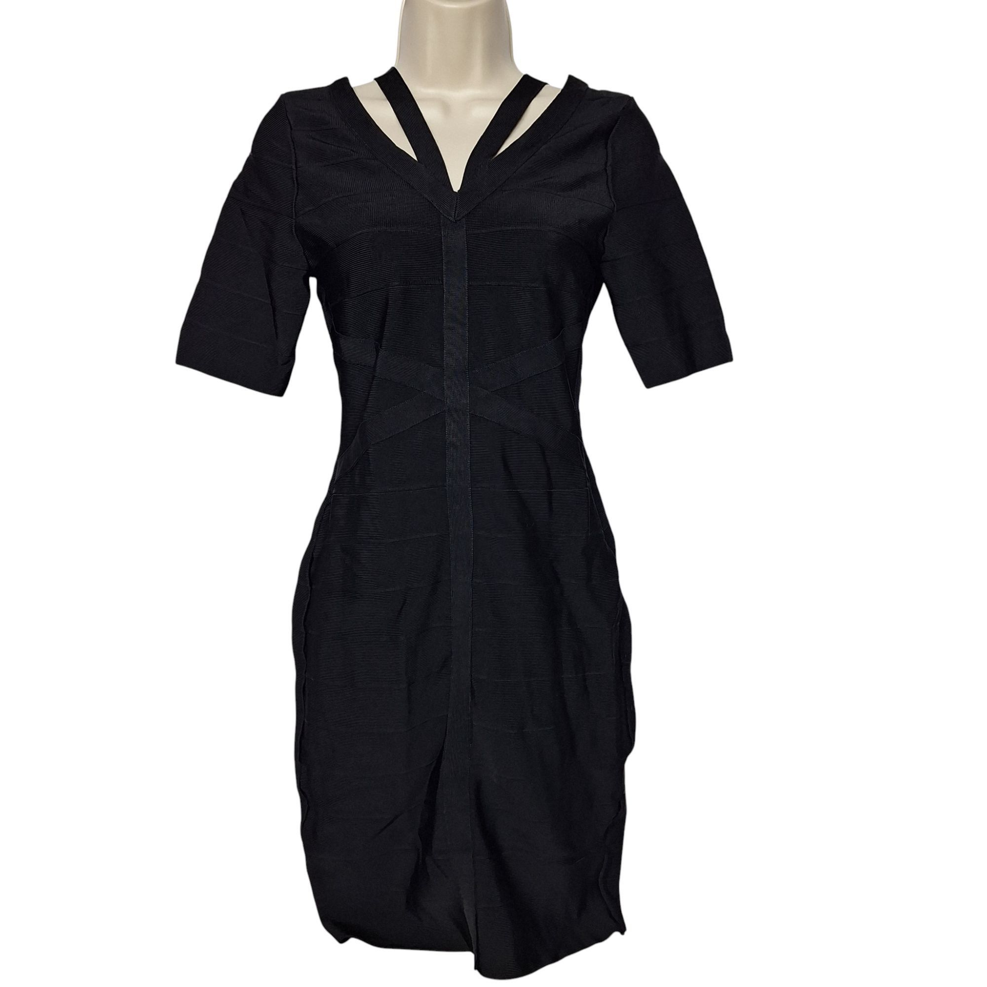 Venus Venus Bodycon Wrap Dress Med Solid Black V-Neck Minimalist L Size M / US 6-8 / IT 42-44 - 2 Thumbnail