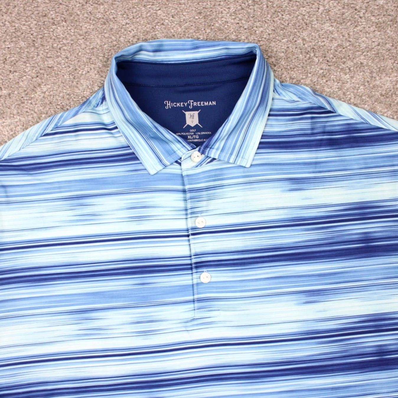 Vintage Hickey Freeman Polo Shirt Mens XL Blue Abstract Short Sleeve Polyester Stretch Golf Shirt Size US XL / EU 56 / 4 - 5 Thumbnail