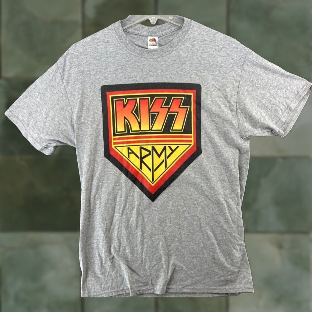 Fruit Of The Loom Kiss Army Mens TShirt Rock N Roll 90s Gray Medium Graphic Print Cotton Blend Fruit of the Loom Shirt Mens Size US M / EU 48-50 / 2 - 1 Thumbnail