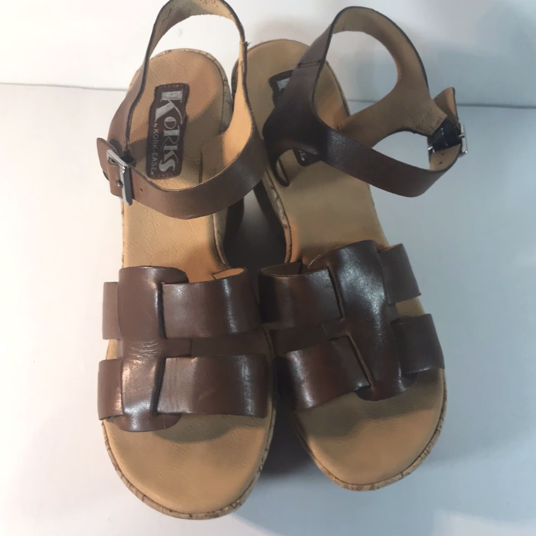 Vintage VINTAGE Korks By Kork Ease Women's Leather Wedges Sandals Size 10 Brown 4in Heel Ankle Strap Size US 10 / IT 40 - 2 Thumbnail