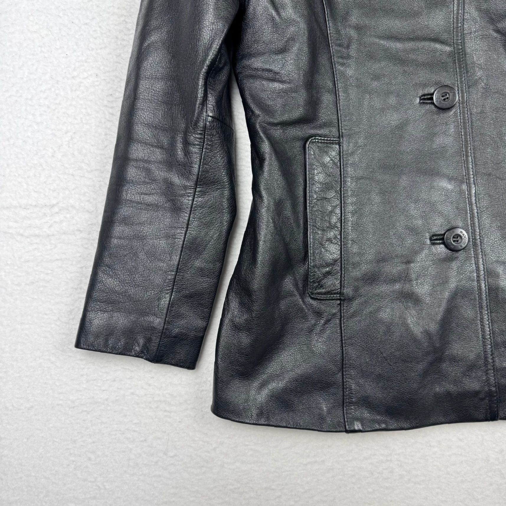 Vintage VINTAGE Maxima Women's Coat Motorcycle Jacket Black Leather 90s Y2K Mid-Length Long Sleeve S Black Women Mens? Size S / US 4 / IT 40 - 2 Thumbnail