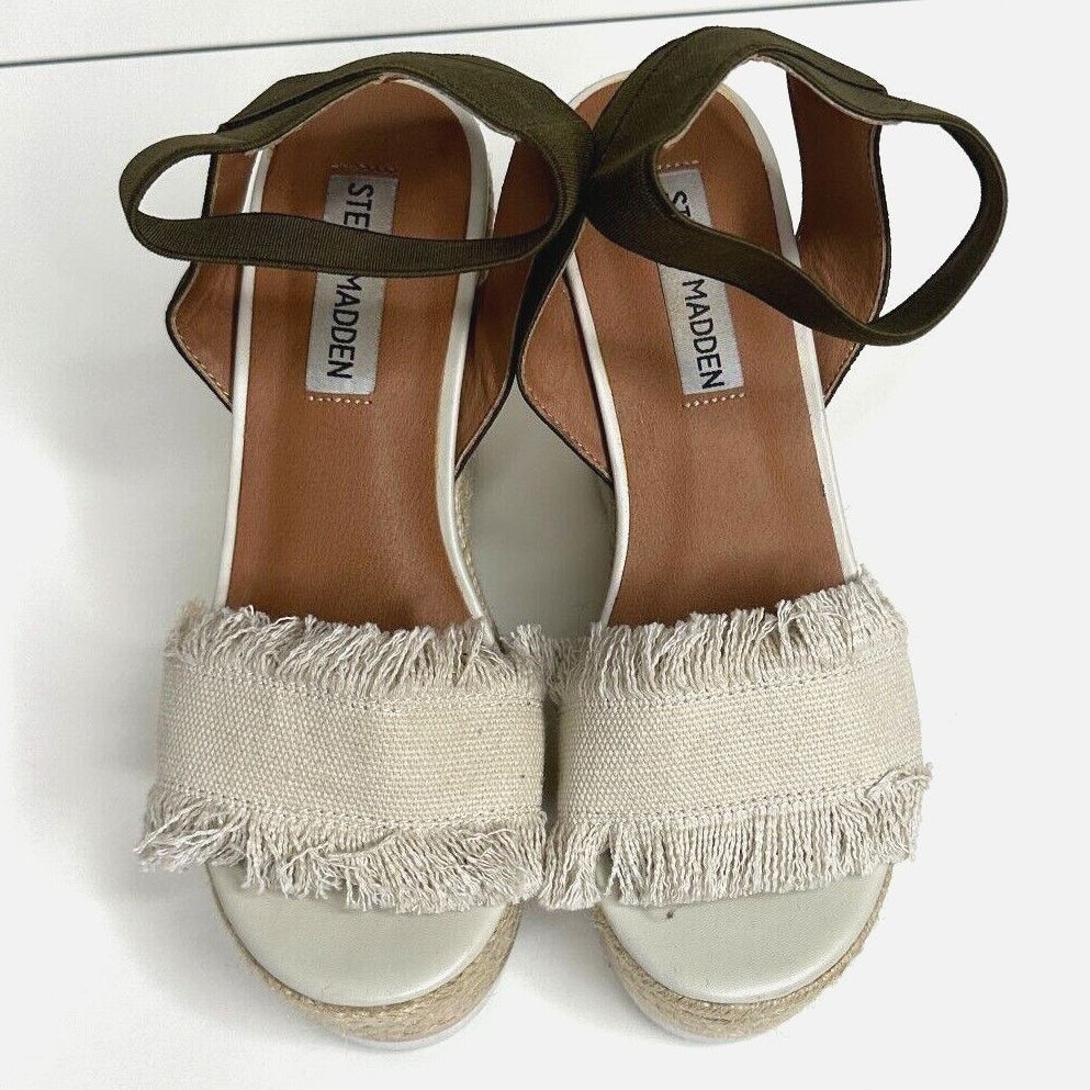 Steve Madden Steve Madden Wedge Beige Canvas Green Ankle Espadrilles 5.5 Size US 5.5 / IT 35.5 - 3 Thumbnail