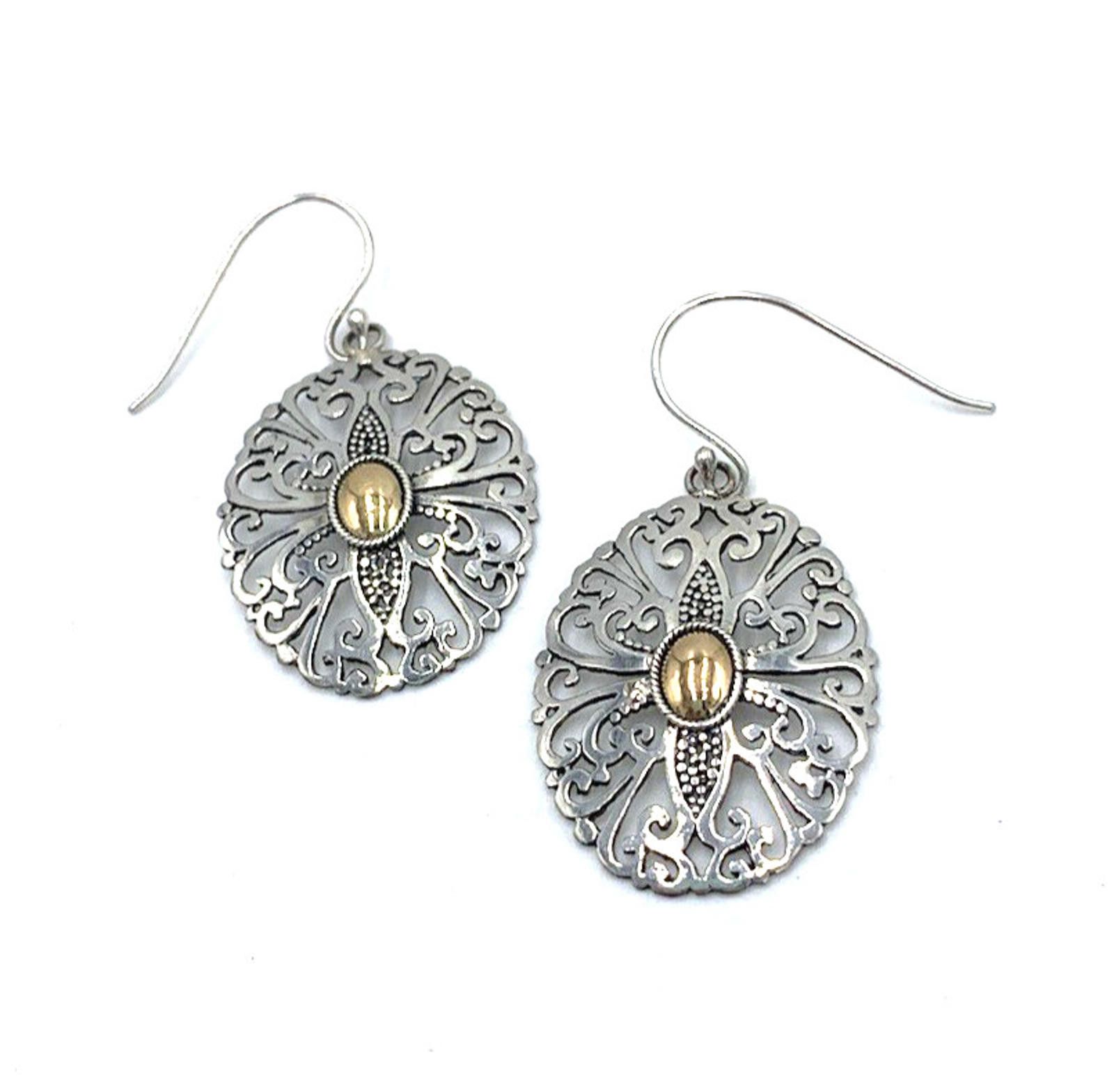 Other Sterling Silver 18k Accent Filigree Oval Dangle Earrings Size ONE SIZE - 1 Thumbnail