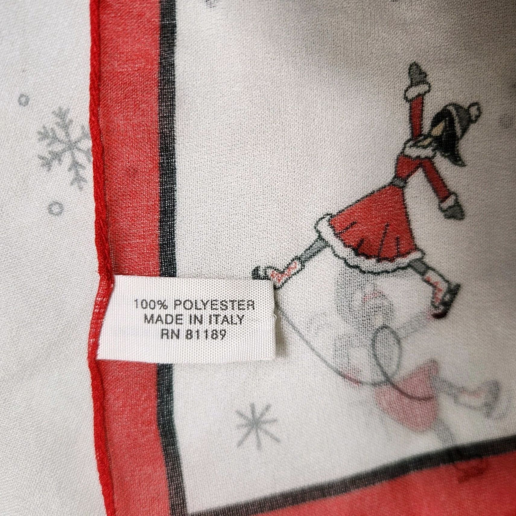 Vintage Winter Scene Iceskating Snowflakes 100% Polyester Square Scarf-20x20" Ivory Red Women Scarf Winter Chiffon Square Size ONE SIZE - 2 Thumbnail