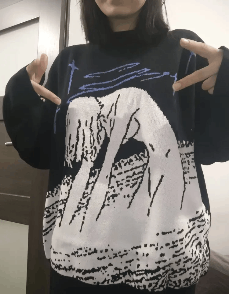 Anime × Japanese Brand Knitted Anime Black White Sweatshirt Size US XL / EU 56 / 4 - 2 Thumbnail