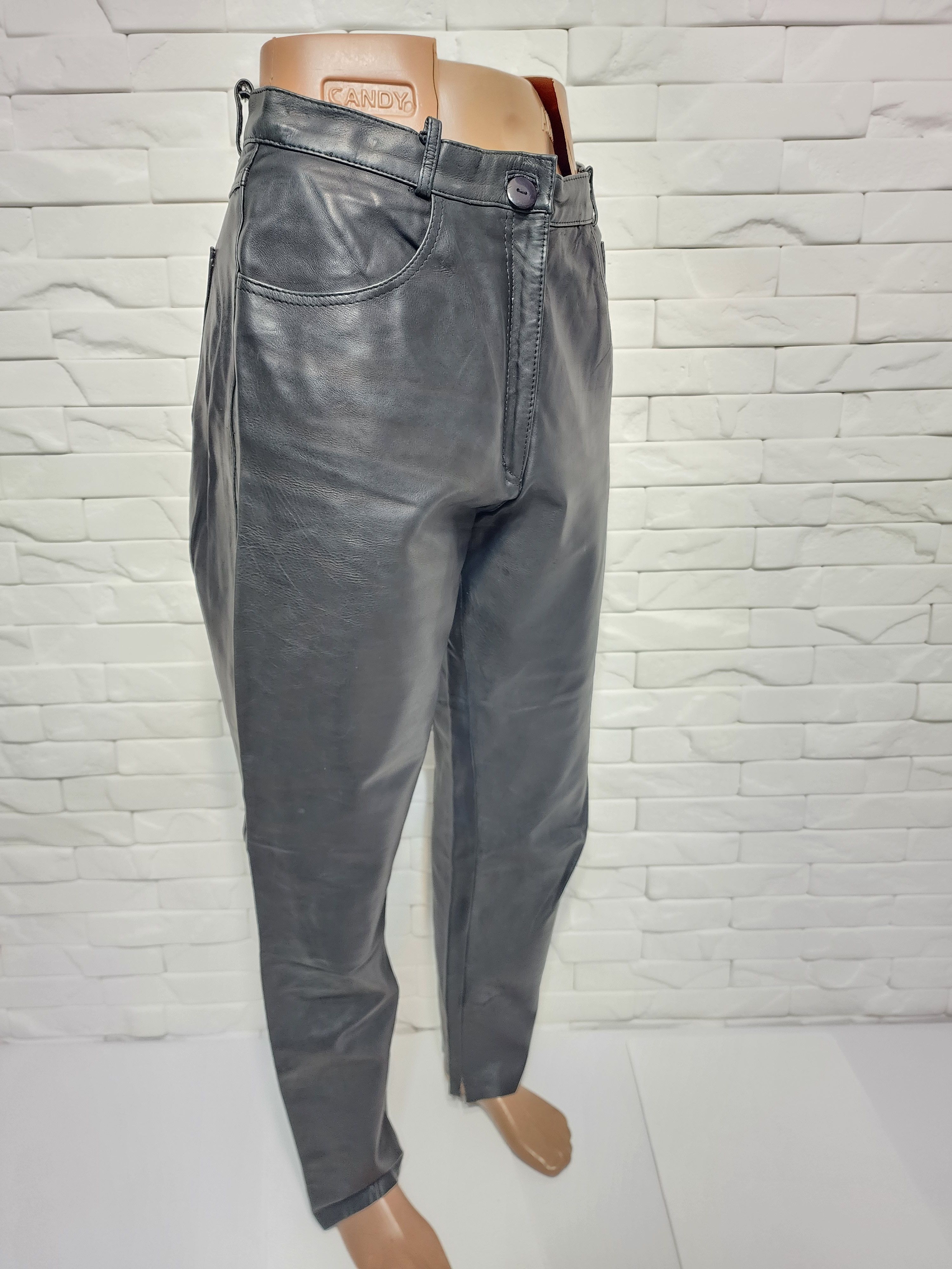Genuine Leather Black Leather Pants: Women's Denim Style Size 31" - 3 Thumbnail