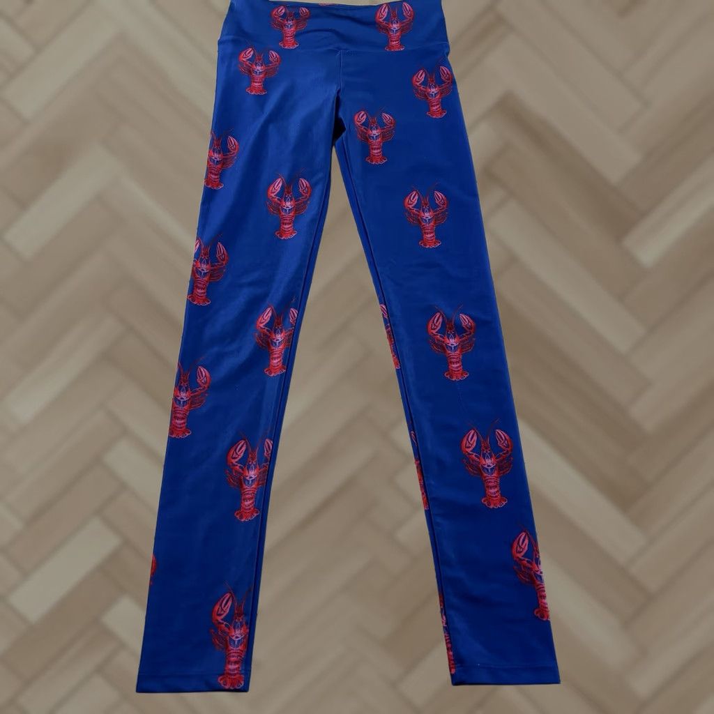 Vintage Goldsheep Leggings Women's Small Blue Red Lobster Print Athletic Yoga Compression Skinny Beachwear Activewear Shirt Off-Shoulder Tights Size 28" / US 6 / IT 42 - 1 Thumbnail