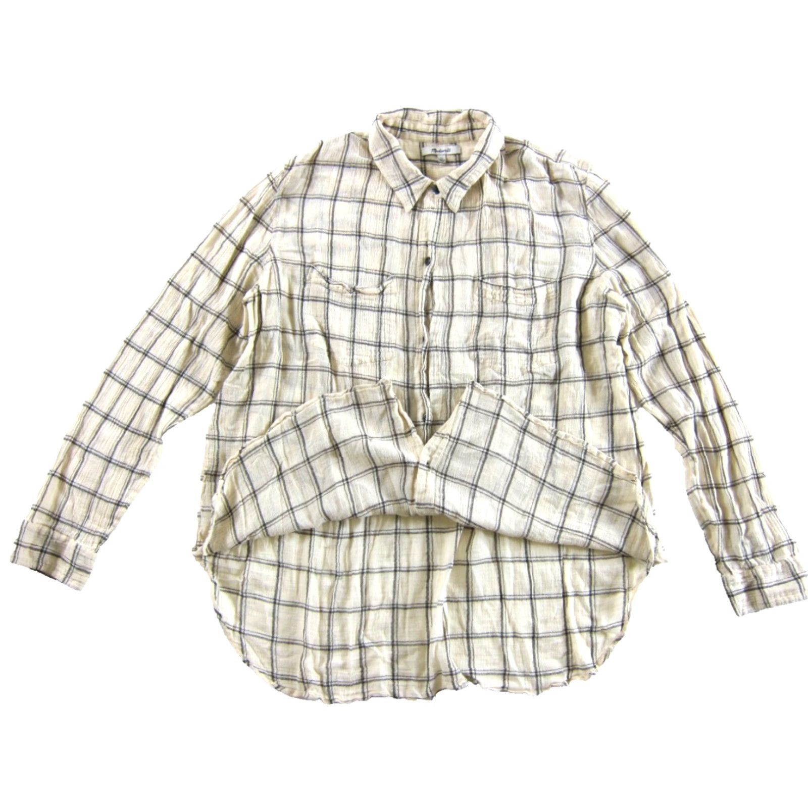 Madewell Madewell Blouse Shirt Plaid Collared Long Sleeve 100% Cotton Ivory XL Women’s Size XL / US 12-14 / IT 48-50 - 5 Thumbnail