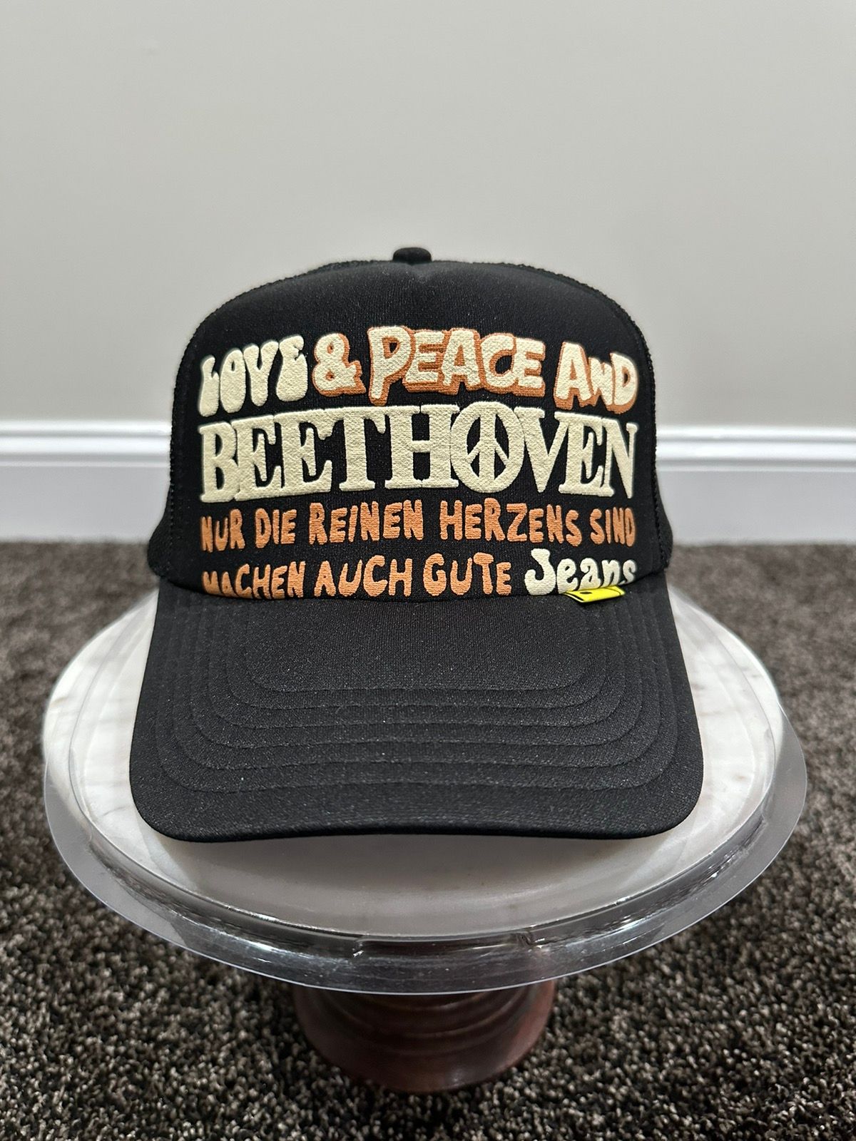 Pre-owned Kapital X Kapital Kountry Love & Peace And Beethoven Trucker Black Hat