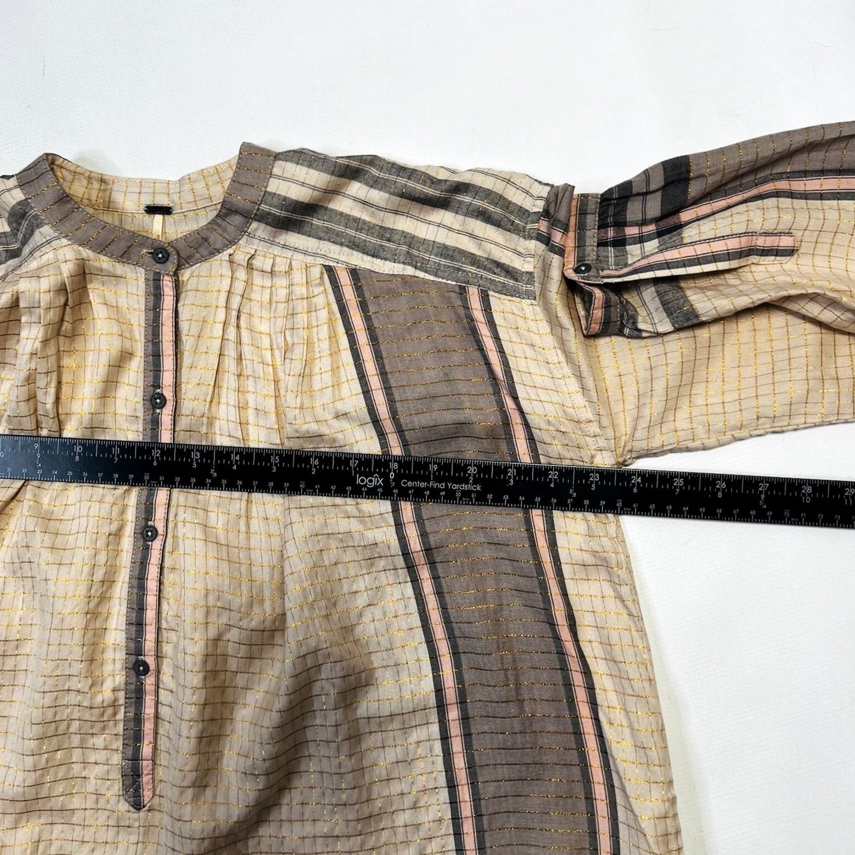 Free People Free People Tunic Dress XS Plaid Long Sleeve Oversized Gray Pink Gold Size XS / US 0-2 / IT 36-38 - 6 Thumbnail