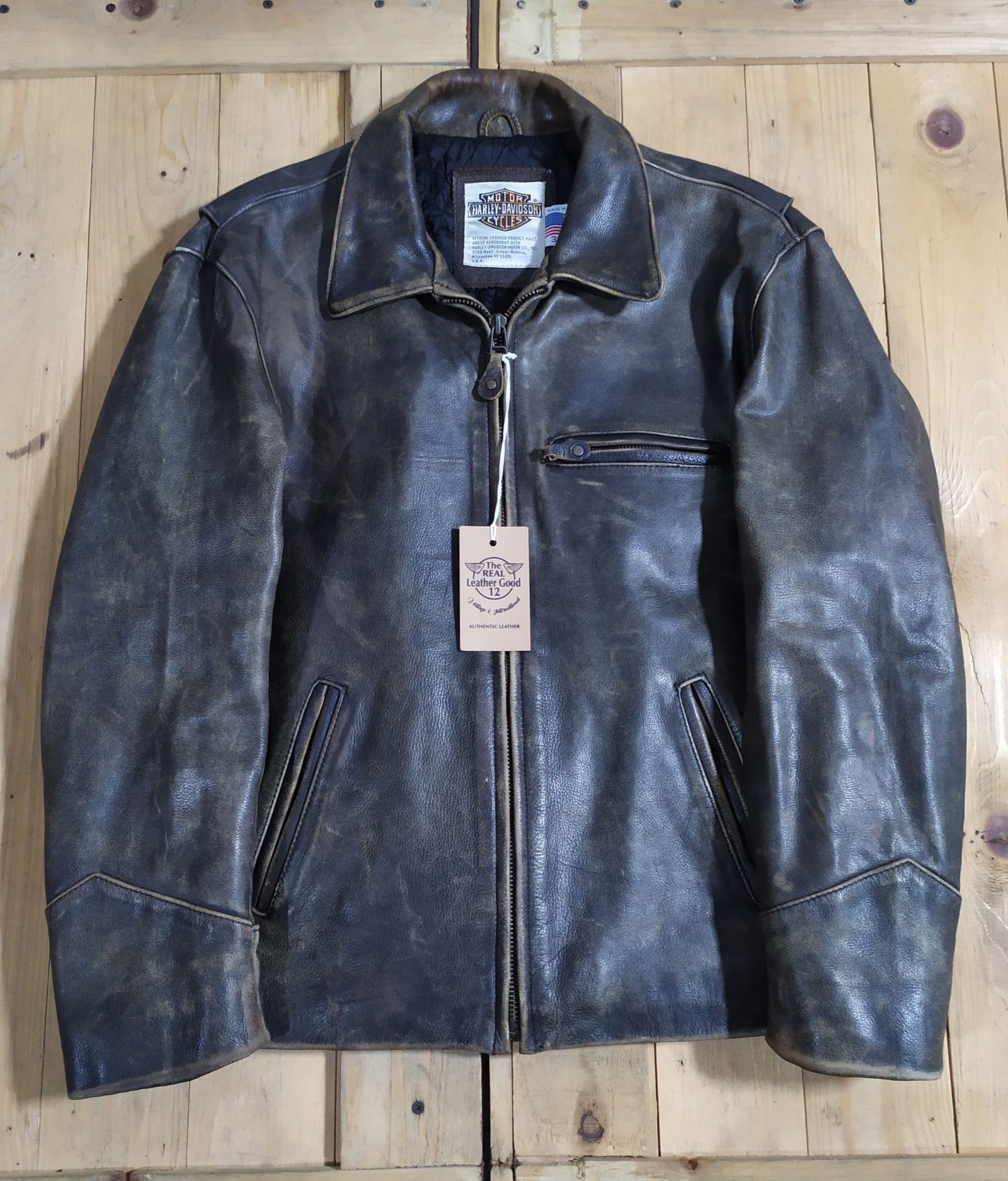 HARLEY DAVIDSON LEATHER BROWN PATINA SINGLE RIDER JACKET