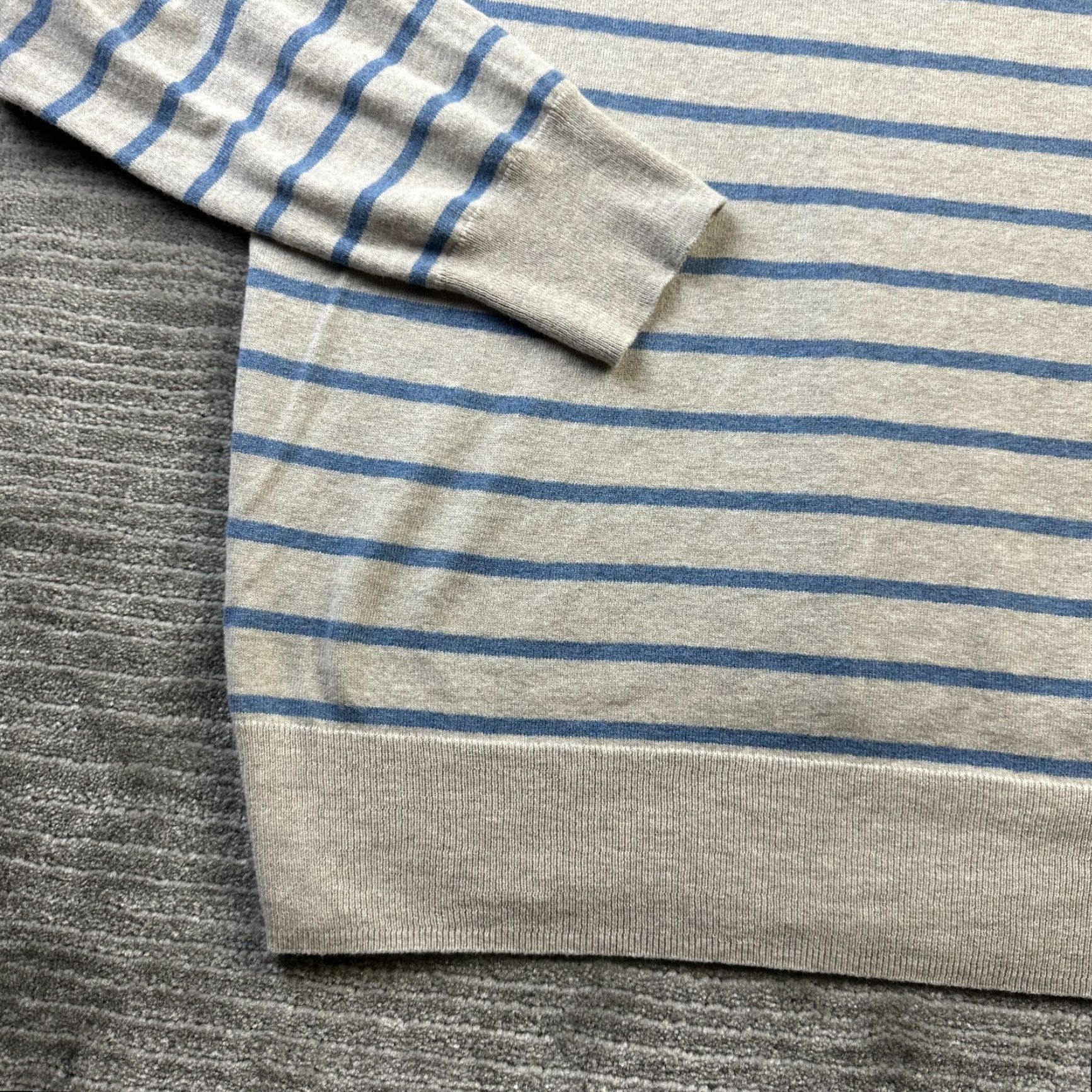 J.Crew J. CREW Hoodie Mens Large Beige Blue Striped Cotton Linen Blend Crew Neck Hooded Zipper Logo Size US M / EU 48-50 / 2 - 3 Thumbnail
