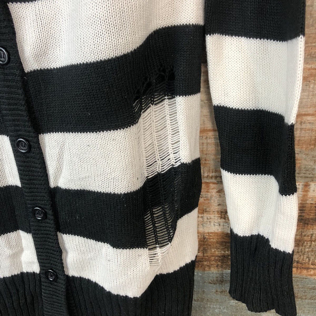 Japanese Brand × Solid and Striped Colza Stripe Black prison ripped Cardigan Knitwear #A2042 Size M / US 6-8 / IT 42-44 - 11 Thumbnail