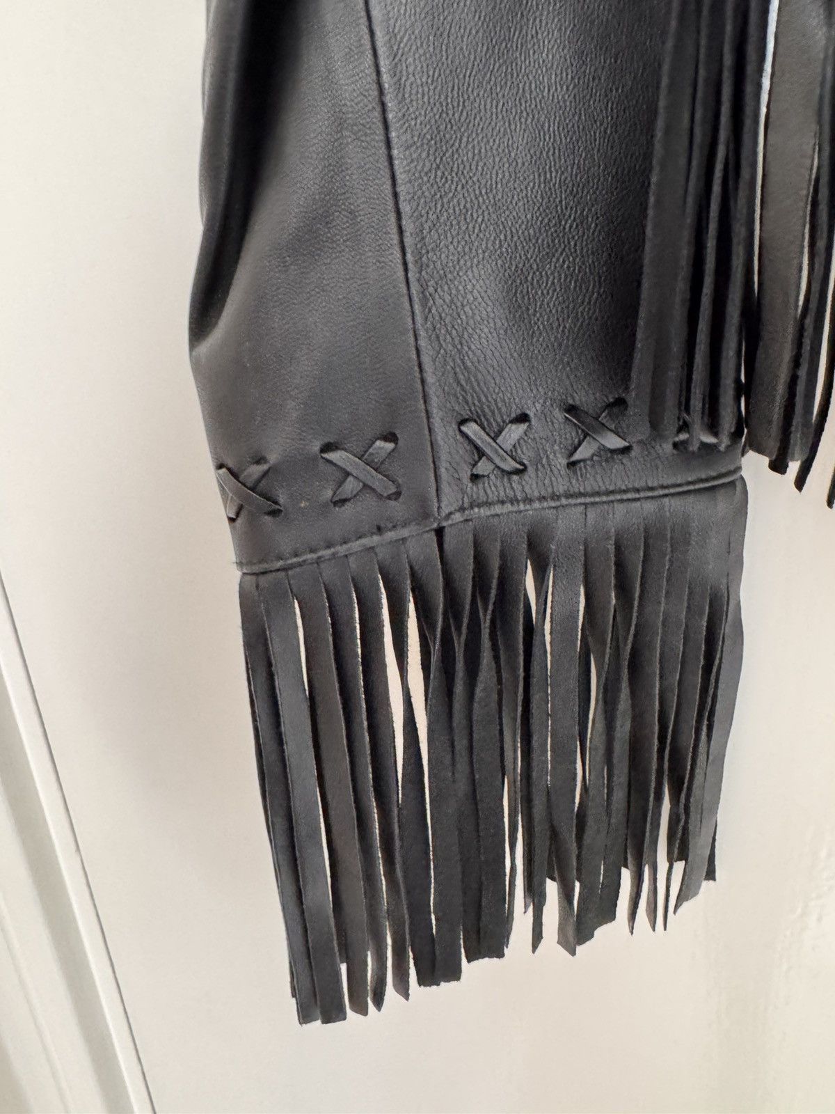 Other Caché Black Leather Fringe Jacket US 4 Western Boho Zip Size S / US 4 / IT 40 - 14 Thumbnail