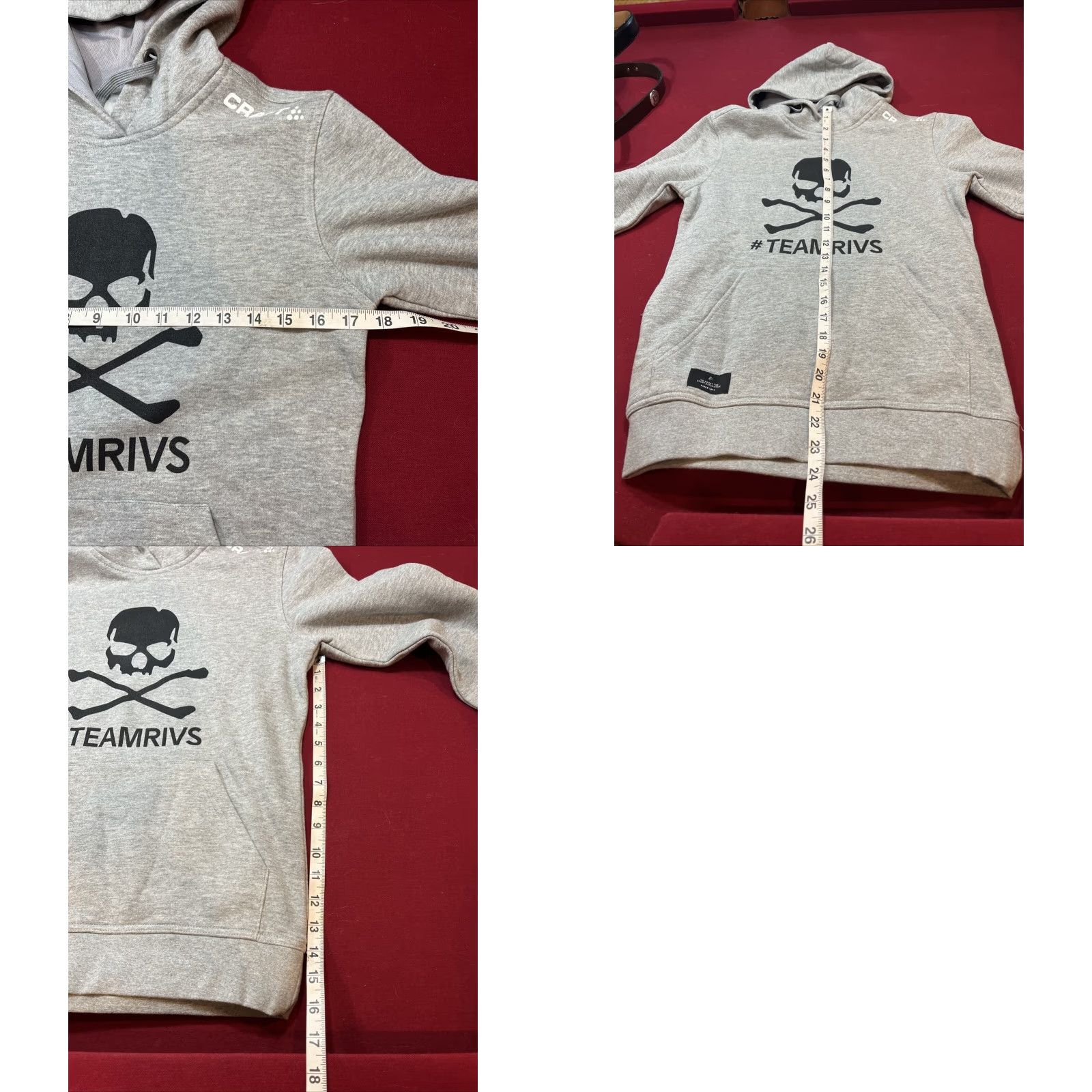 Vintage CRAFT Hoodie Women's XS Gray Black Skull Crossbones Pullover Hooded Pockets New XS Activewear Sweatshirt Girls Ladies Size XS / US 0-2 / IT 36-38 - 8 Thumbnail