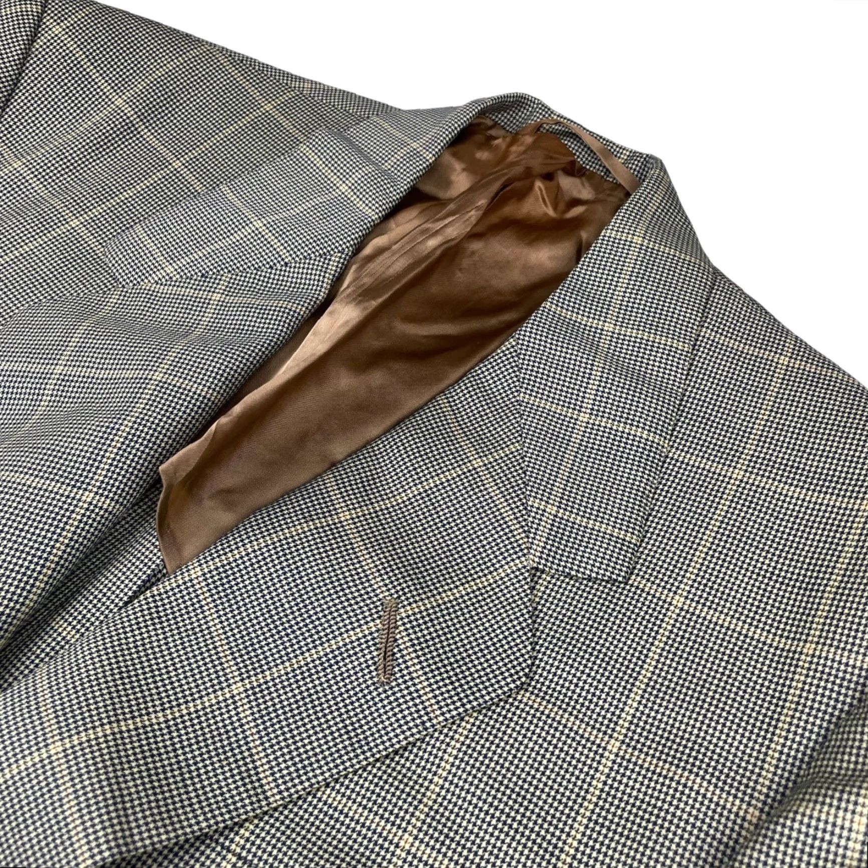 Vintage Oxxford Clothes Men’s Wool 2-Button Blazer Navy/Beige Windowpane Plaid 44R Size 44R - 2 Thumbnail