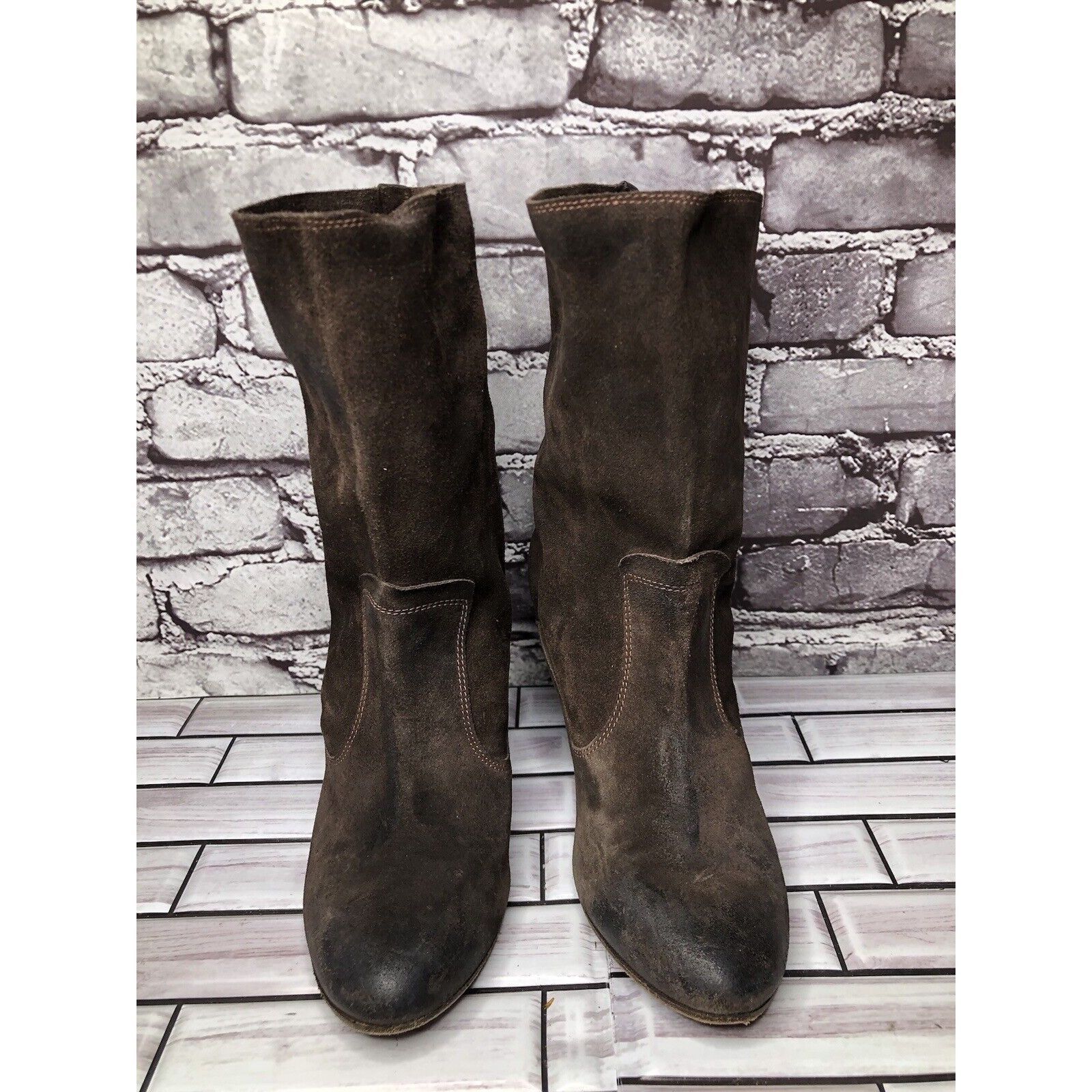 n.d.c. made by hand N.D.C. Made by Hand Brown Suede Leather Calf Heel Boots Shoe Size US 8.5 / IT 38.5 - 2 Thumbnail