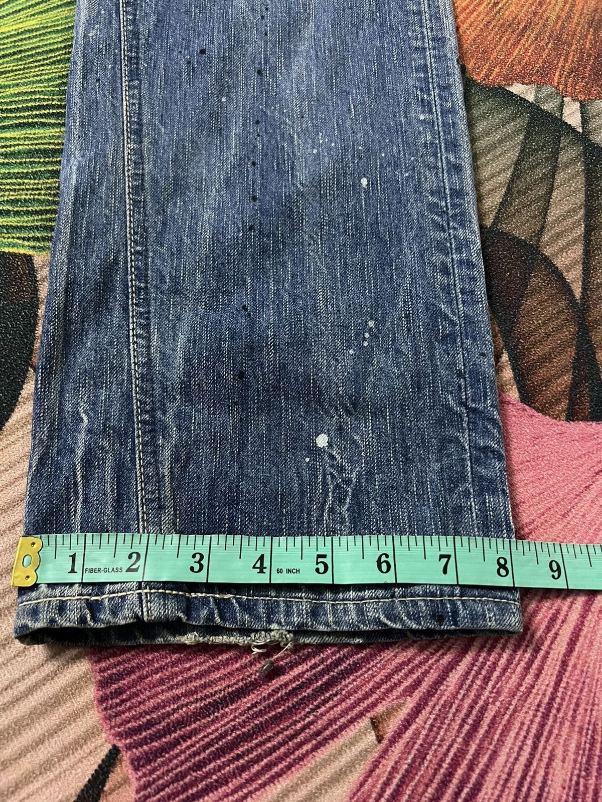 Edwin × Japanese Brand VTG EDWIN 503 BLUE TRIP SPLATTER DISTRESSED JEANS Size US 31 - 17 Thumbnail
