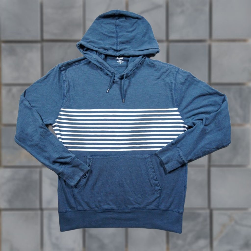 J.Crew J.CREW Sweater Mens Medium Blue Hoodie Striped Slub Cotton Yarns Pullover Adult Shirt Size US M / EU 48-50 / 2 - 1 Thumbnail