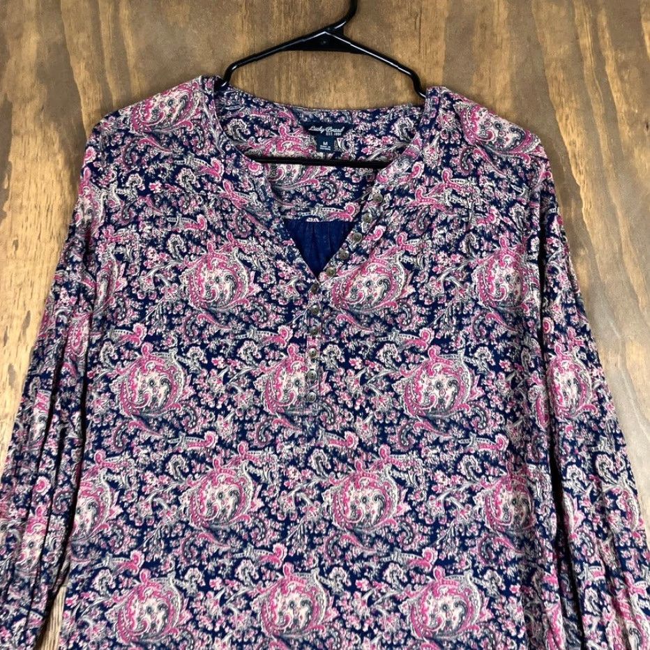 Lucky Brand Lucky Brand Blouse Womens Paisley Long Sleeve Henley V Neck Boho Pink M Size M / US 6-8 / IT 42-44 - 2 Thumbnail