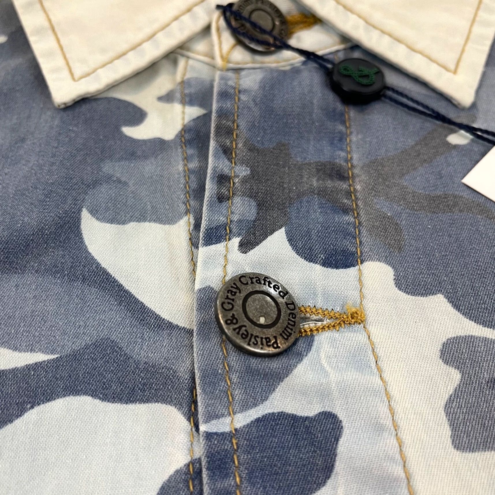 Vintage PAISLEY & Gray Shirt Mens Medium Blue Grey Camo Button Up Long Sleeve Collar NEW Size US M / EU 48-50 / 2 - 3 Thumbnail