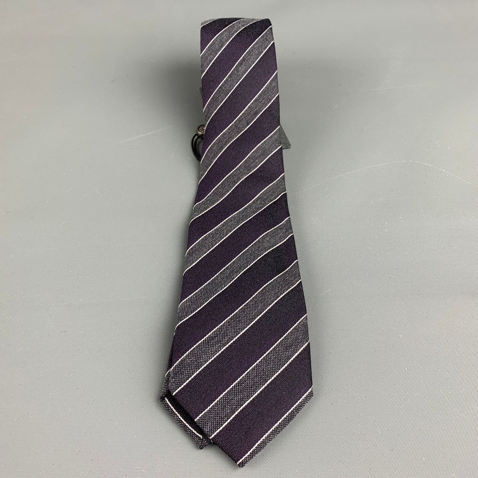 John Varvatos JOHN VARVATOS Purple Silver Silk Tie Size ONE SIZE - 2 Thumbnail