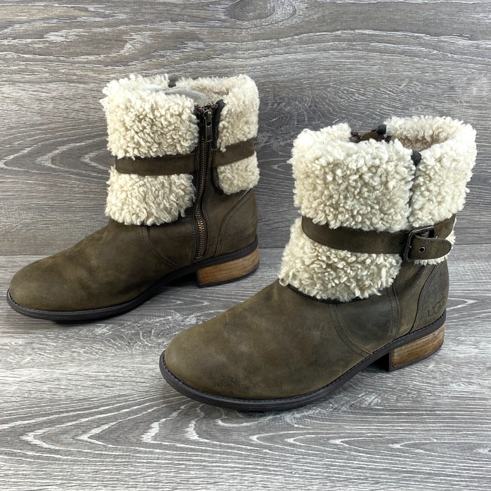 Ugg UGG Boots Womens 10 Blayre II Sherpa Lined Ankle Moto Brown Leather Side Zip Boots - UGG Blayre II Brown Leather Side Zip Womens 10 Size US 9 / IT 39 - 5 Thumbnail