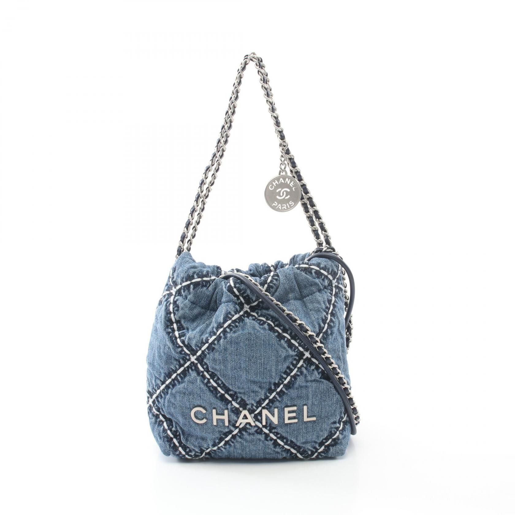 Chanel Chanel Chanel 22 Denim Shoulder Bag Denim Crossbody Bag As3980 in Blue, Women's