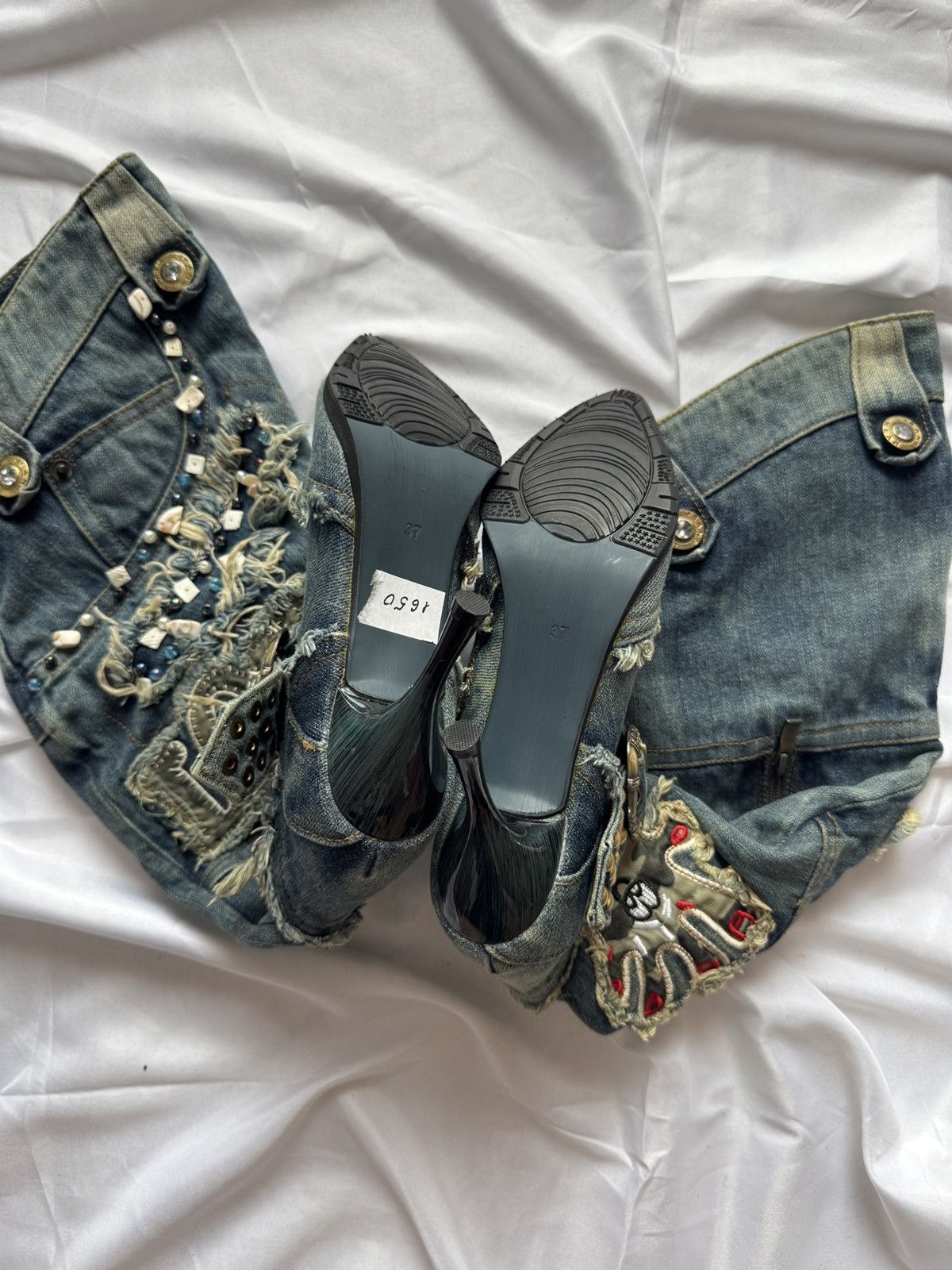 Hysteric Glamour Y2K Vintage Distressed Patchwork Knee-High Jeans Boots Size US 7 / IT 37 - 10 Thumbnail