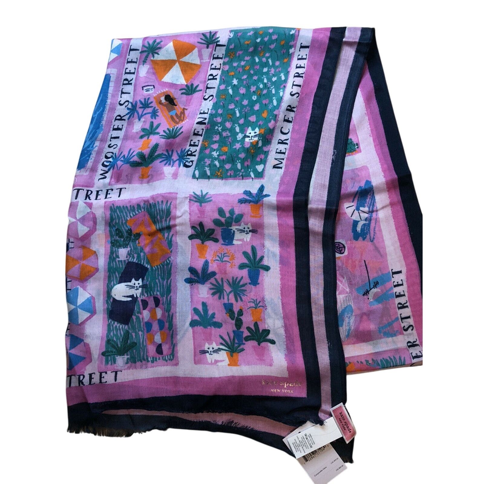 Kate Spade Kate Spade Rooftop Scene Scarf Long 27"x 79" Cozy Cats new Size ONE SIZE - 3 Thumbnail