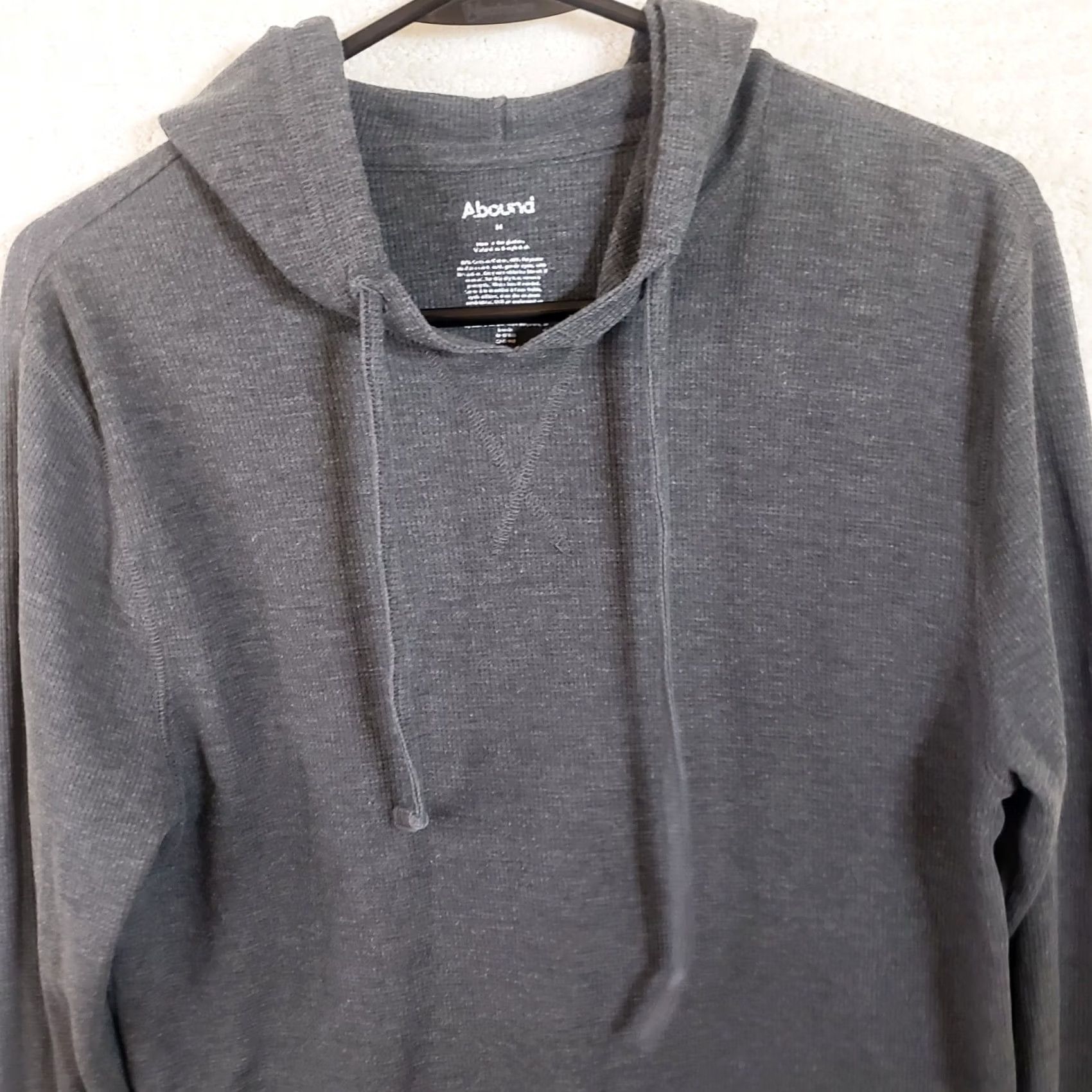Vintage ABOUND Sweatshirt Gray M Hooded Waffle Knit Light Weight Drawstring Women Size M / US 6-8 / IT 42-44 - 2 Thumbnail