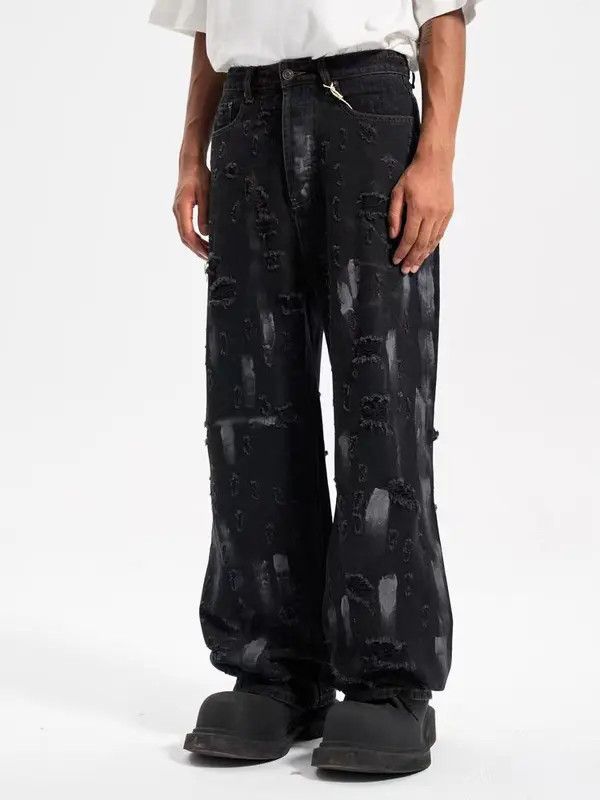 Japanese Brand VIBE High street style mud dyed ripped straight baggy jeans Size US 31 - 2 Thumbnail