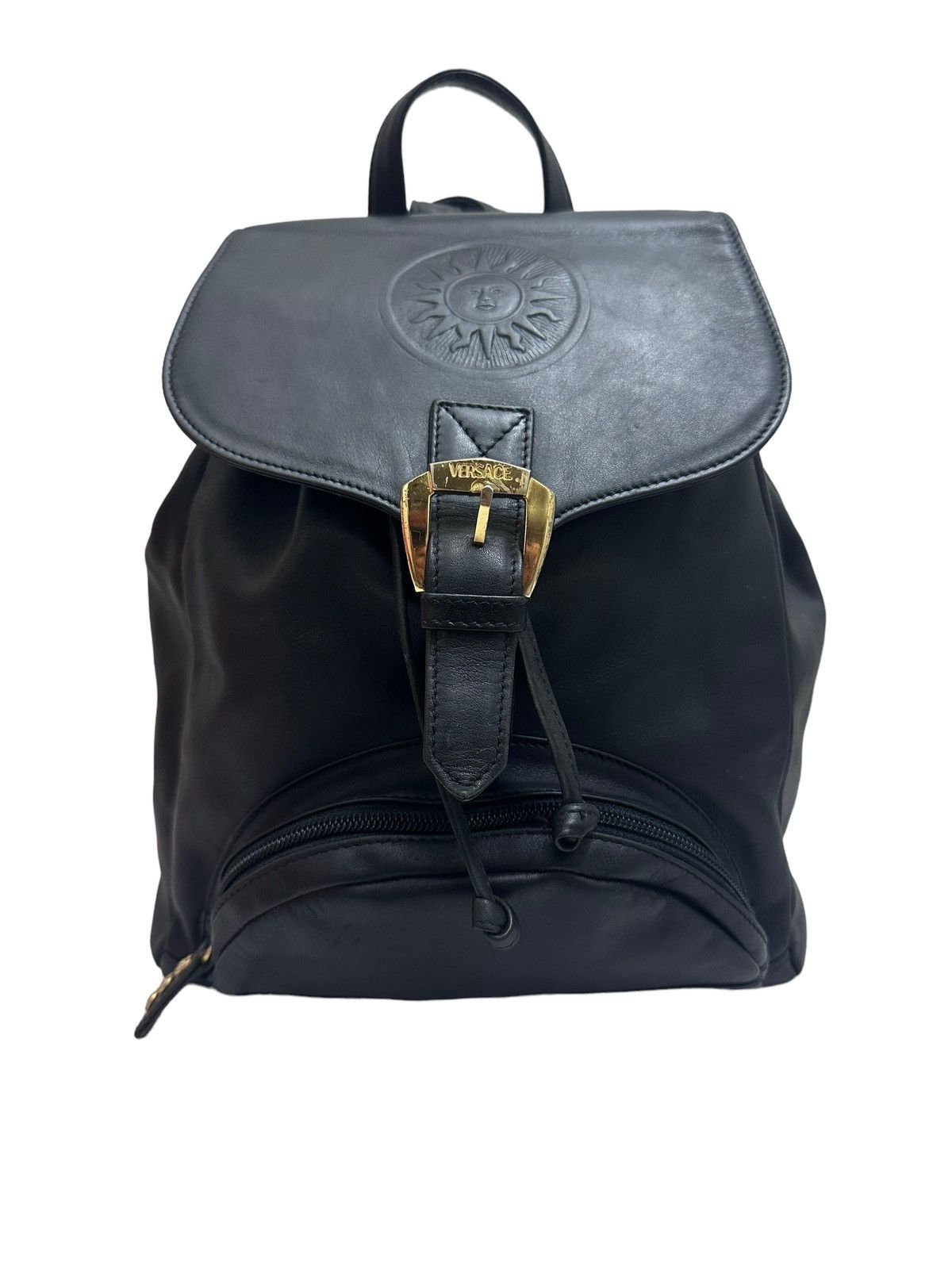 Genuine Leather × Versace Gianni Versace Medusa Logo Leather Backpack Size ONE SIZE - 1 Thumbnail